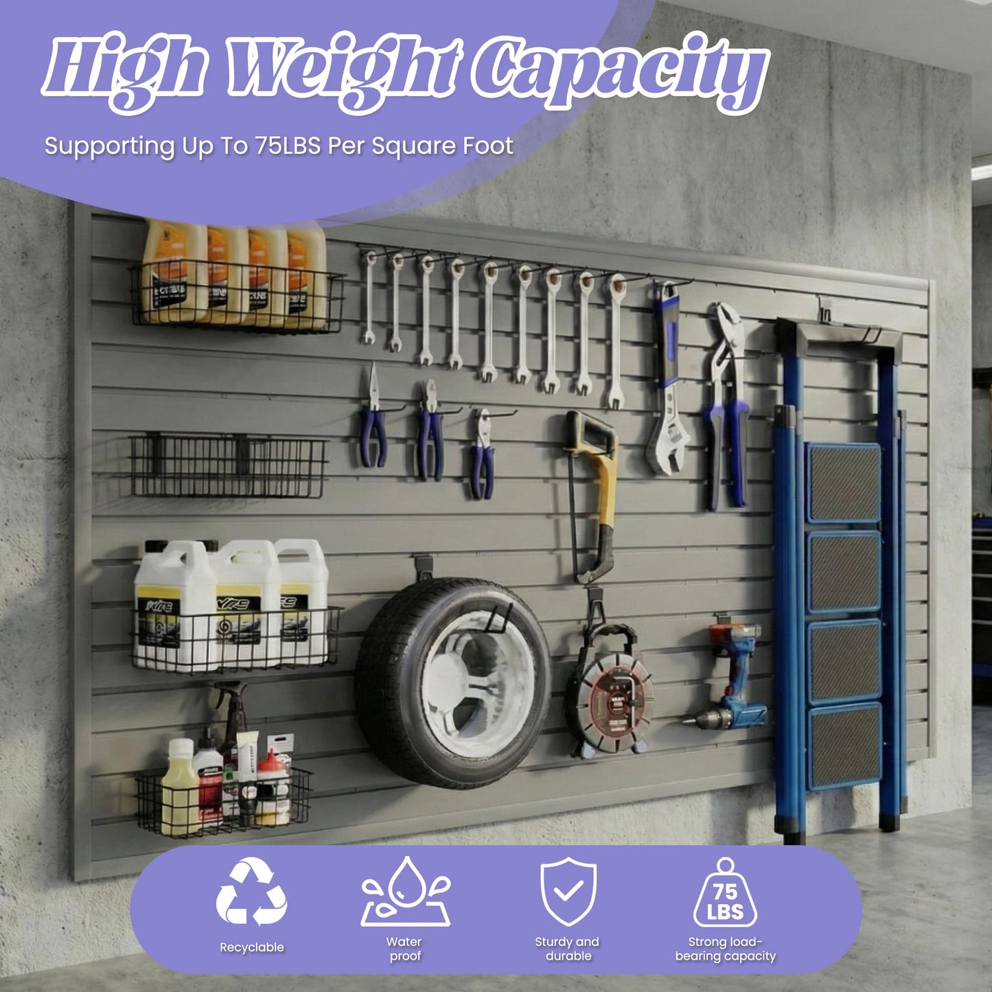 SMARTSTANDARD Heavy Duty PVC Slatwall Panels 4x8 ft, Interlocking Garage Wall Organizer System, Tool Board for Retail Display, Workshop & Home Storage - Gray