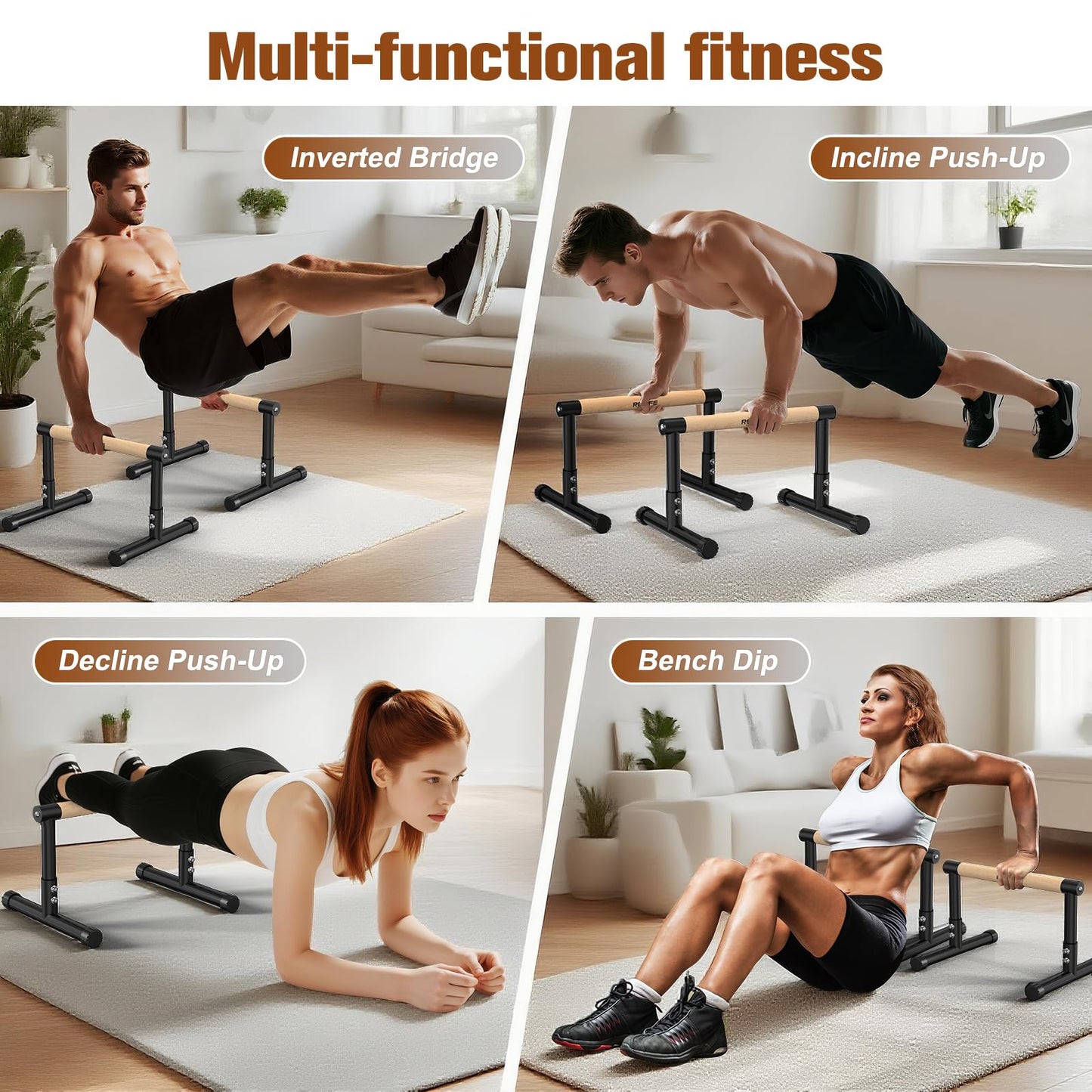 RELIFE REBUILD YOUR LIFE Push Up Bar,14in High Dip Station Functional Heavy Duty Dip Stands Fitness Workout Dip bar Station Stabilizer Parallette Push Up Stand (Black-04)