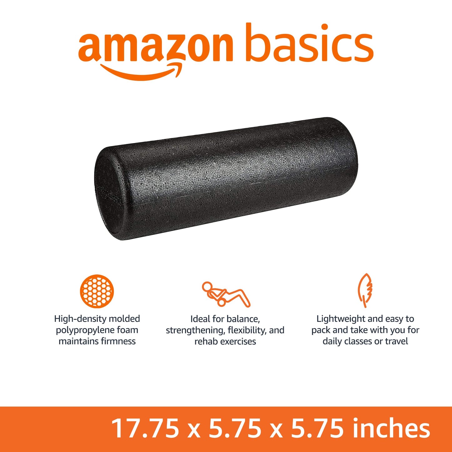 Amazon Basics High-Density Foam Roller for Exercise and Recovery, 18 Inches, Black