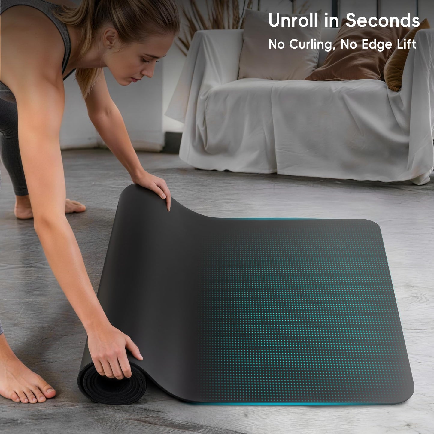 Wimwum Professional PU & Natural Rubber Yoga Mat – Non Slip 5mm Thick Workout Mats for Women & Men, 72"x27" Wide Exercise Pad for Hot Yoga, Pilates, HIIT & Home Gym – Strap Included,Black