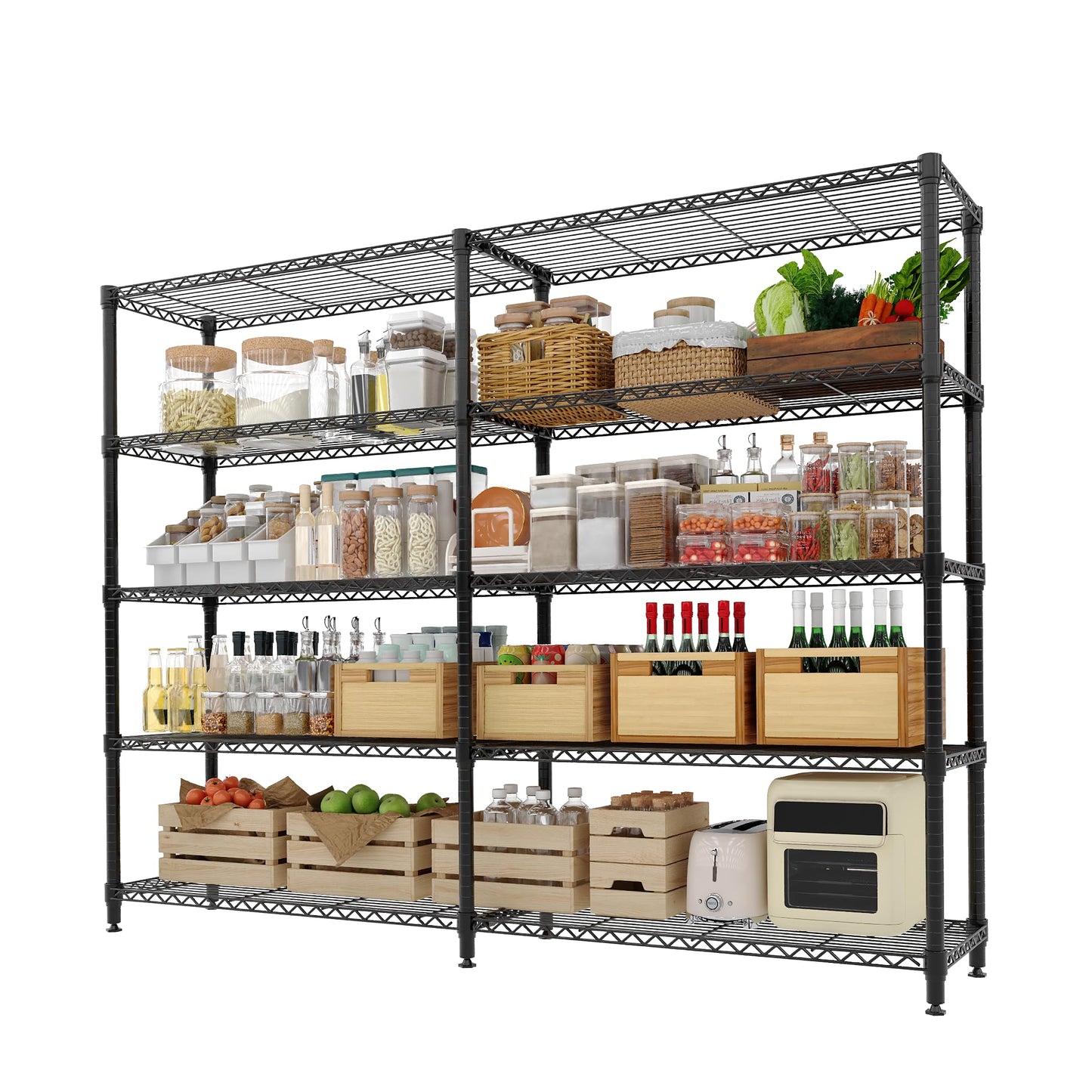 Garvee 71"Wide Storage Shelves Metal Shelving Units 5 Tier, Wire Shelving Rack 1325LBS Heavy Duty Adjustable for Storage, 71"W x 15.8"D x 70.5"H Standing Shelf Unit, for Kitchen Garage Pantry Basement