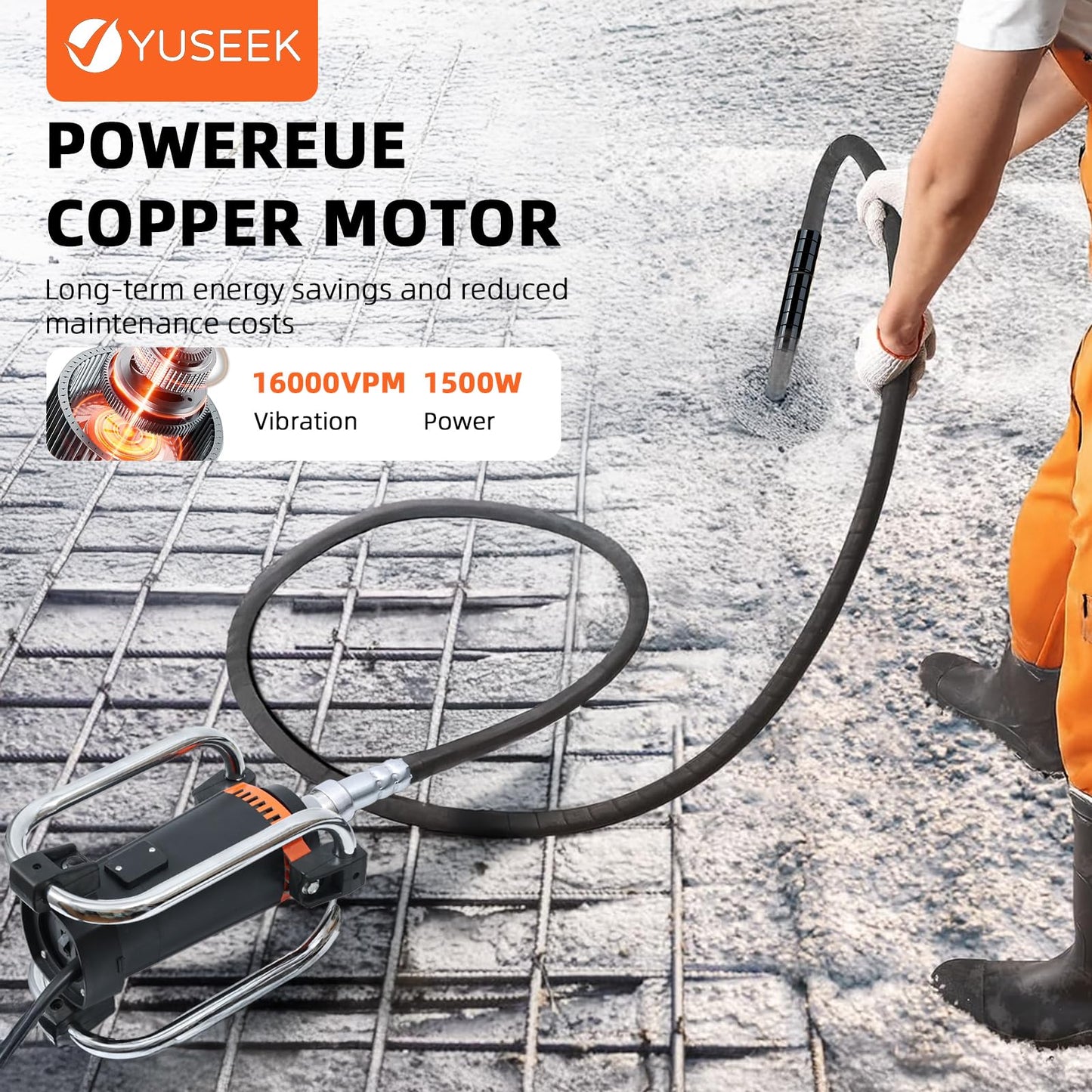 18FT Electric Vibrator Concrete Handheld,2HP 1700W 18000RPM Powerful Copper Motor Construction Insertion Cement Vibrator Remove Air Bubble,Mix Concrete with Flexible Shaft Long working area