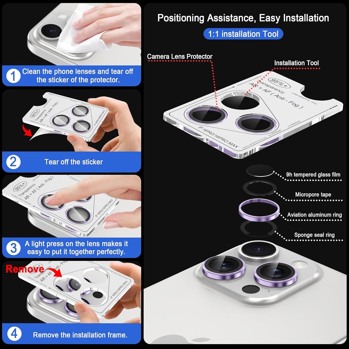 Casetego 16 16 Protector,9H for iPhone Pro Max/iPhone Pro Camera Lens Hardness,Scratch Resistant,Ultra-thin Tempered