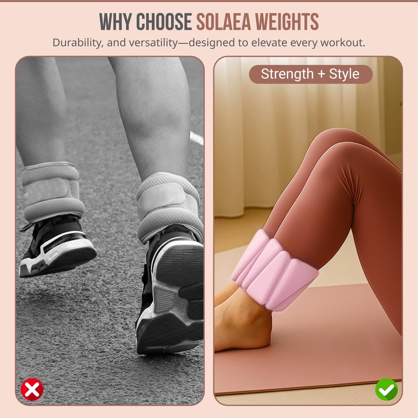 Solaea Adjustable Ankle & Wrist Weights, 4lb Pair for Pilates & Yoga