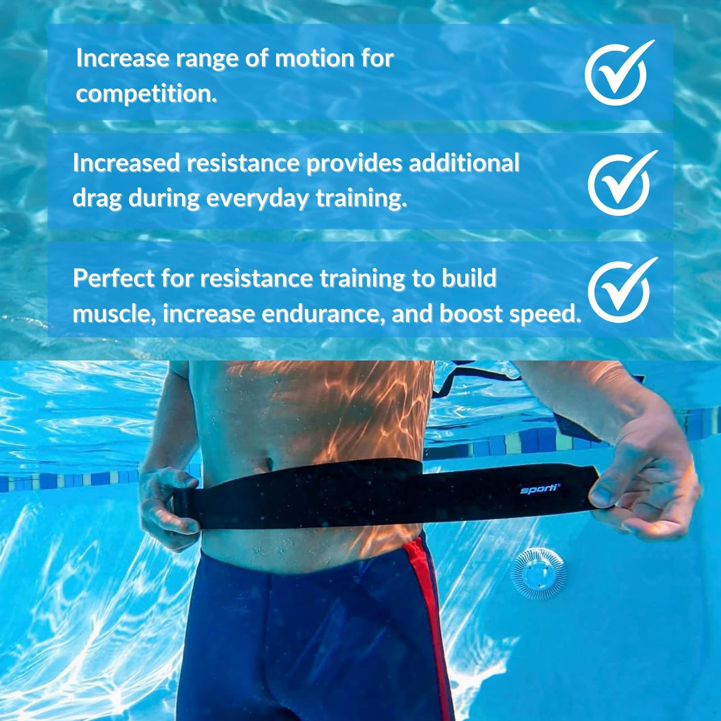 Sporti Swim Parachute - Stationary Swimming Harness, Training Belt, Swim Harness for Pool with High Durability - Navy Blue - 10