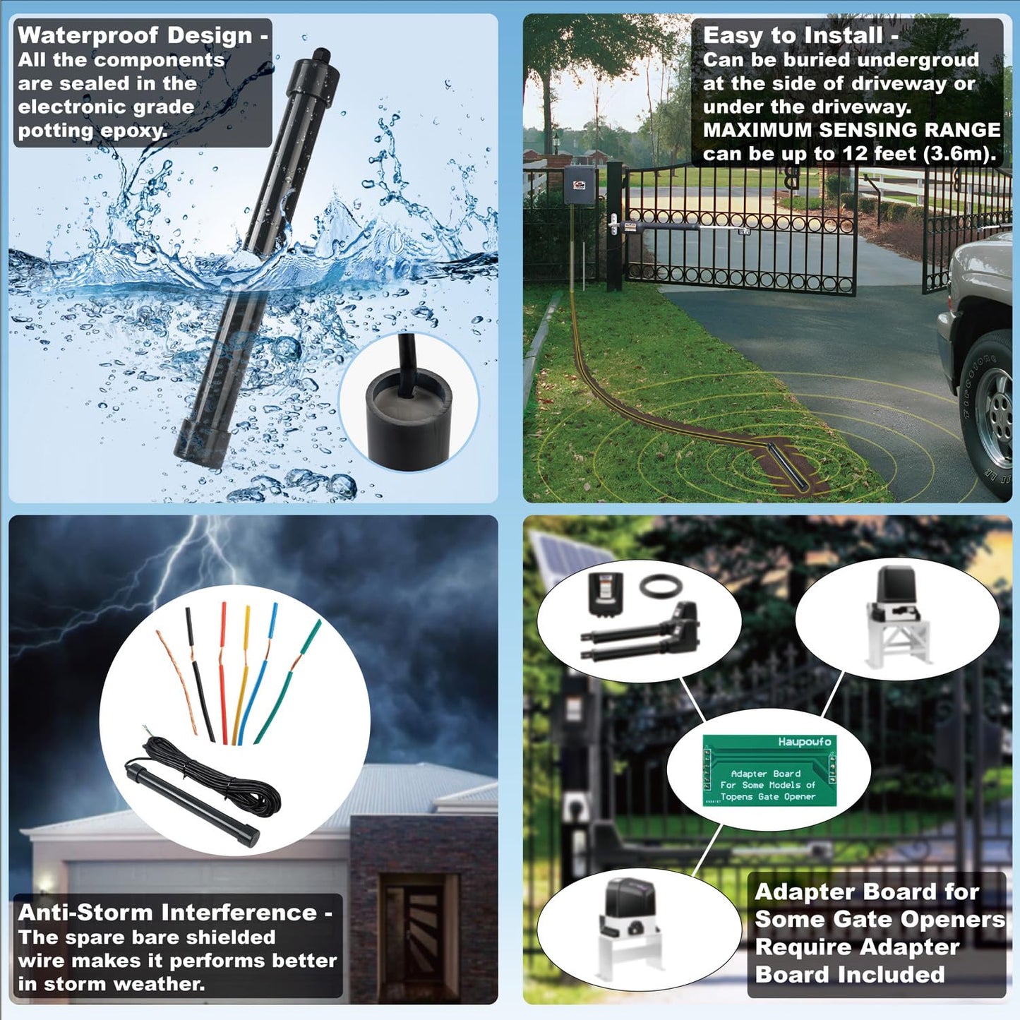 Haupowfo FM138 Universal Driveway Vehicle Exit Wand Sensor Probe Free Exit System with 50 ft. Cable for Swing Slide Gate Opener, Compatible with All Brands of Gate Operator with Exit Open Input