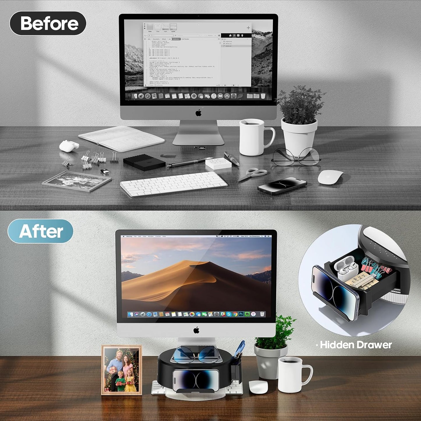 KDD Monitor Stand Riser with Drawer - Computer Monitor Stand for Desk with Storage /Phone Holder/Pen Tray - Desk TV
