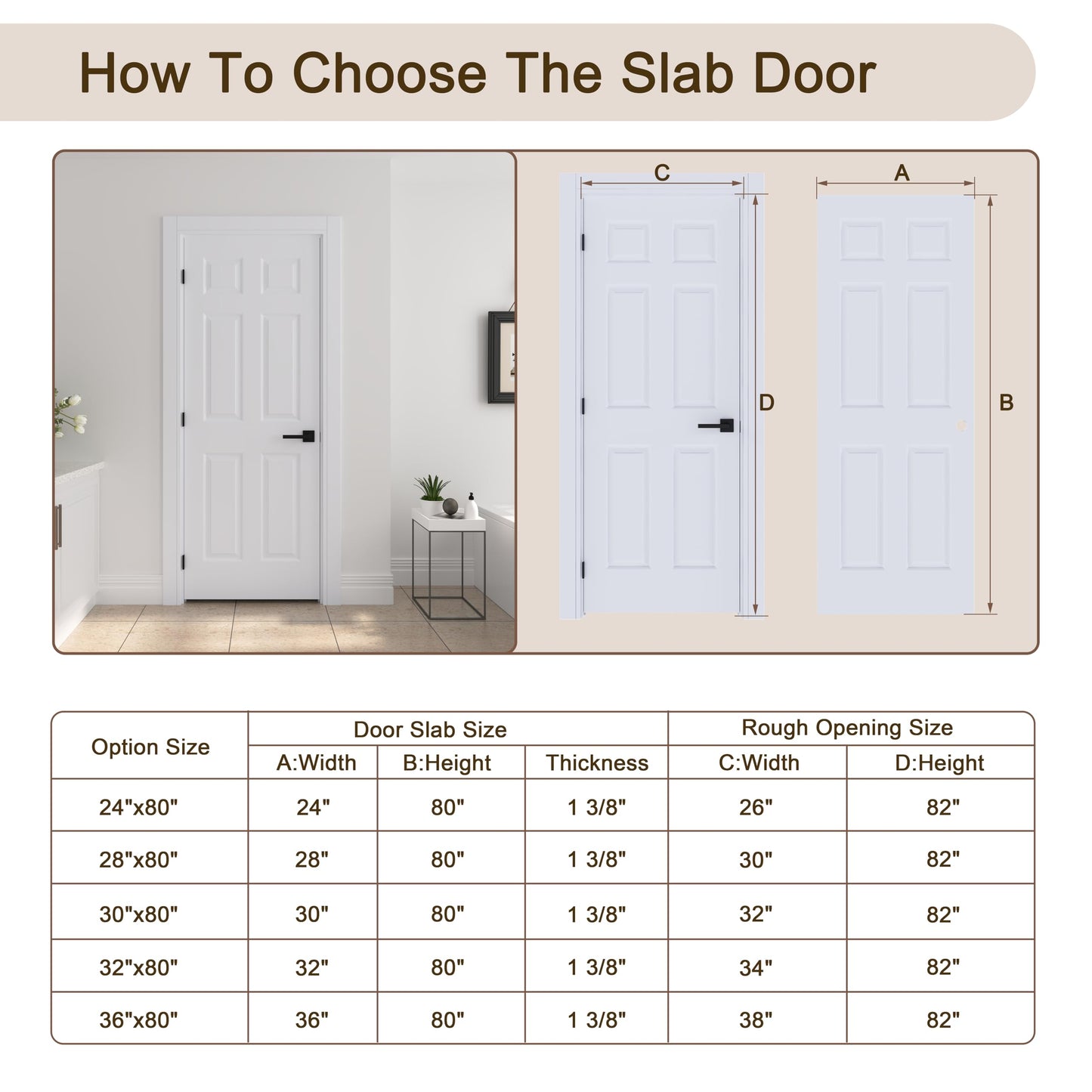 JUBEST 30"x80" Right-Hand Prehung Interior Door with Knock Down Jamb Kit & Matte Black Hinges, 6-Panel White Primed Hollow Core Molded Door Slab with Bore & Hinge Cutout, Durable & Sturdy, No Handle