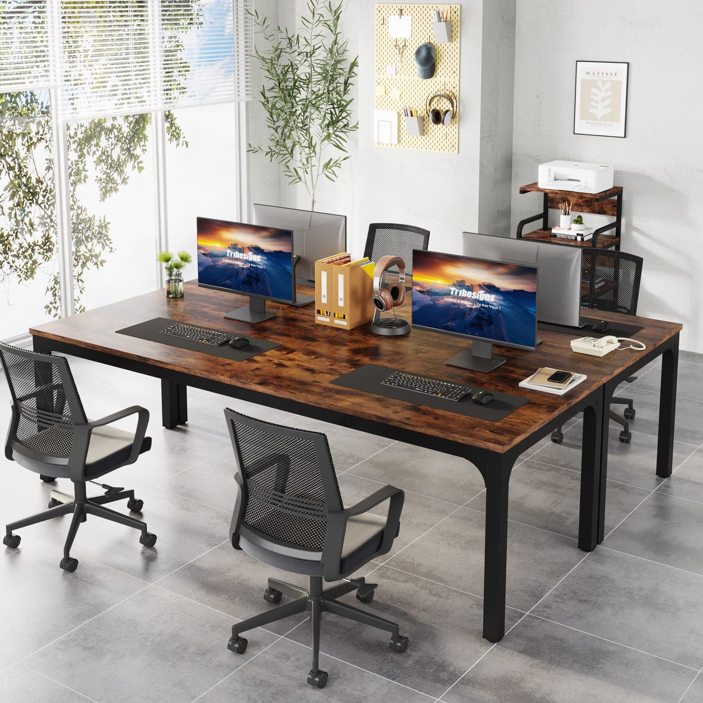 Tribesigns 78.7 Inches Extra Long Computer Desk 2 Person Desk, Double Long Desk, Workstaion for Home Office, Brown+Black