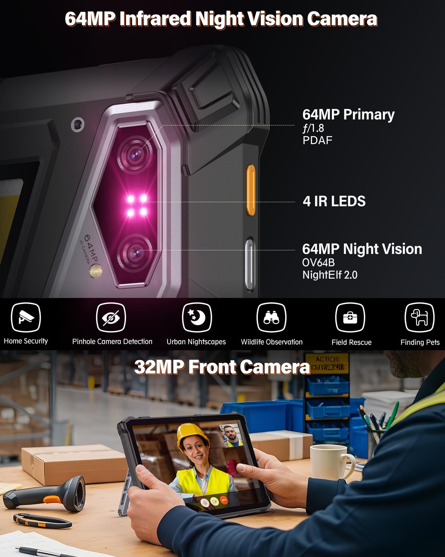Ulefone Armor Pad 5 Pro 5G Rugged Tablet, Dimensity 7400X 32GB+512GB/2TB Expansion Android 15, 24200mAh(120W), 11" FHD+ Screen, IP68/69K, 64MP+64MP, 32MP, Dual LED Lights/Warning Lights, Widevine L1