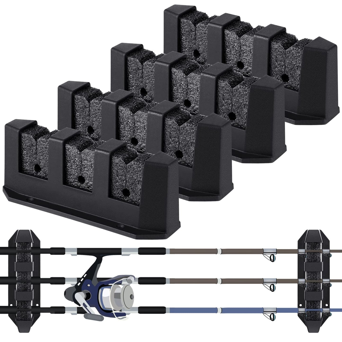 Sratte 4 Pcs Rod Holders for Fishing Boat Wall Mount Fishing Pole Holders Horizontal EVA Foam Garage Rod Rack Summer Boat Accessories for Men Gifts