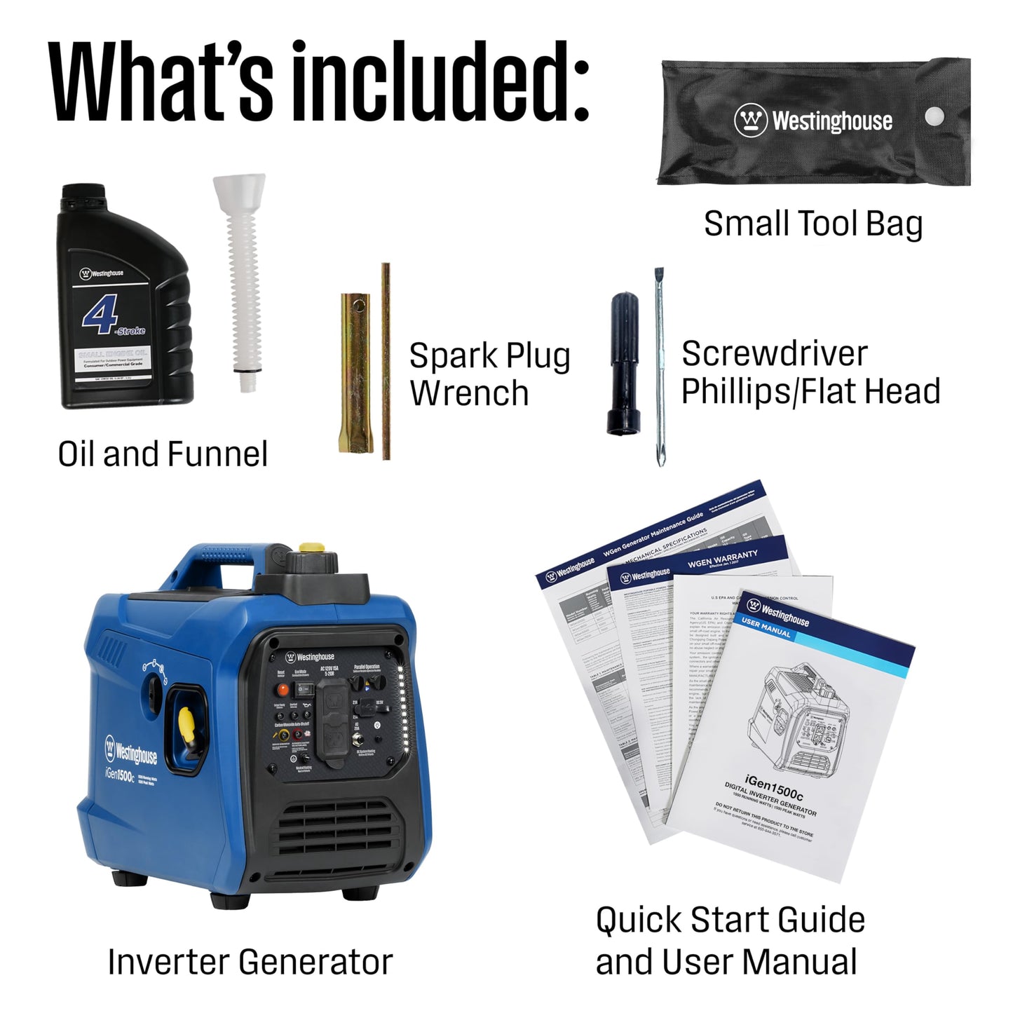 Westinghouse 1500 Peak Watt Super Quiet & Lightweight Portable Inverter Generator, Gas Powered, CO Sensor, Parallel Capable, Long Run Time,Blue