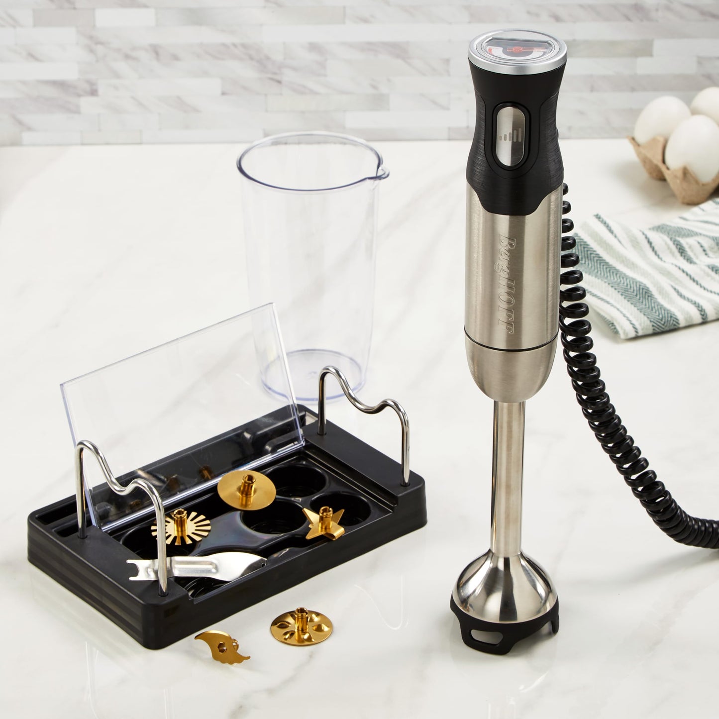 BergHOFF X5 Pro Stainless Steel Handheld Food Processor With 5 Multifunctional Blades, 1000W, 18000 RPM, 13ft Expandable, Low Noise, 16-Speed Control, Lightweight