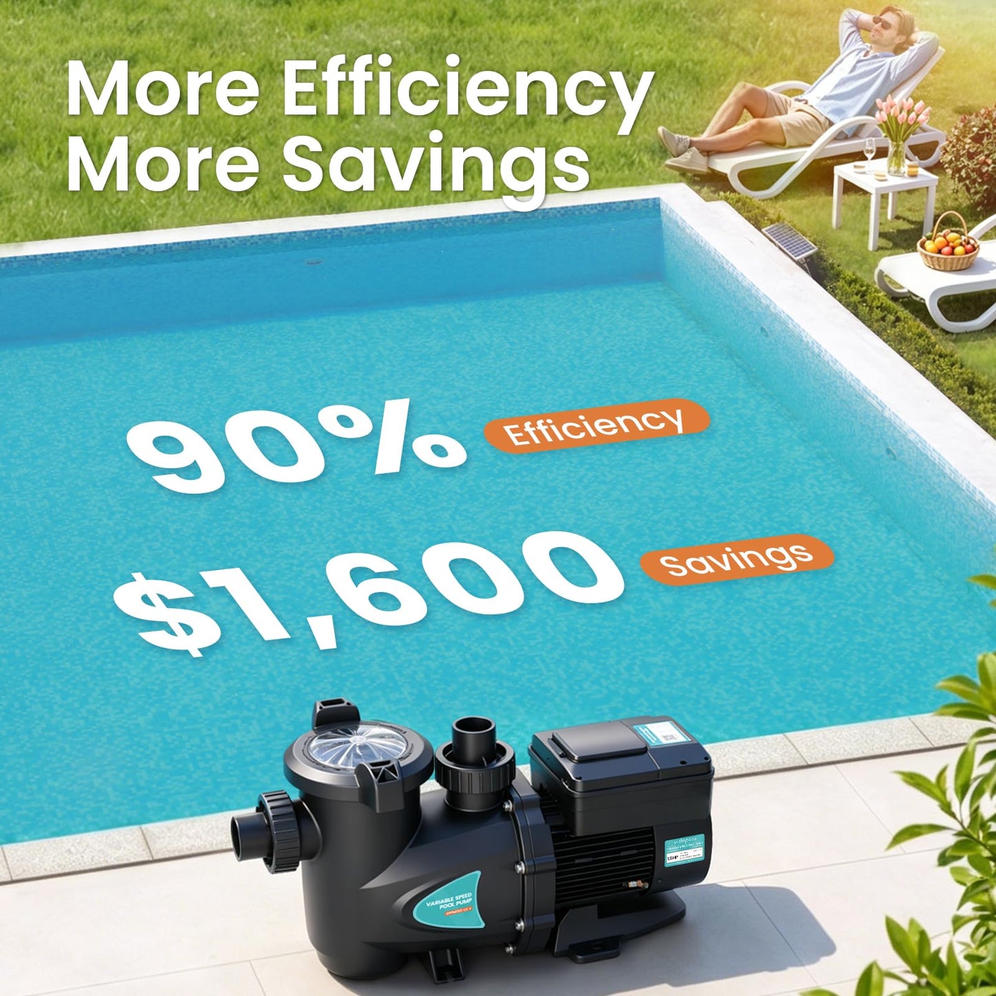 Vidapool Variable Speed Pool Pump, In/Above Pool Pump with Filter Basket, 1.5 HP, 115V, 7920GPH