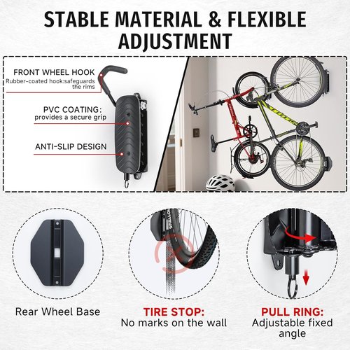 BYHUME Bike Rack | Space-Saving Vertical Wall Mount with 150° Swivel - Holds Up to 66lbs, Easy Install, 2 Pack