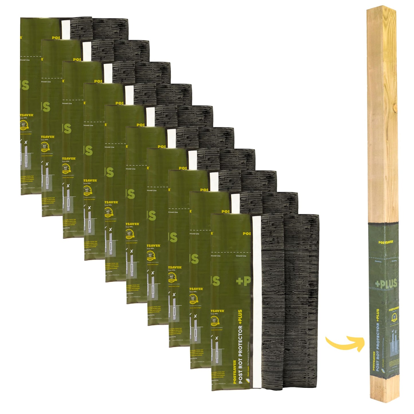 Postsaver Pro-Wrap Large +Plus | Fence & Deck Post Rot Protector | 40-Year Guarantee | Pack of 10 | Fits 5x5” to 6x6" Square and 6” to 7" Round Posts | Dual-Layer Rot Protection
