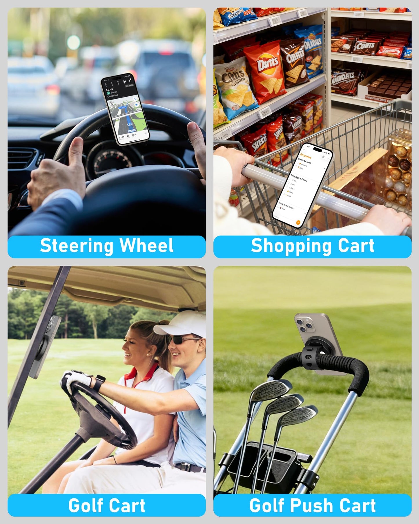 NINEFATICS Stroller Phone Holder, Compatible with MagSafe, Magnetic Handlebar Mount, 17x N52 Strong Magnets, Fits Treadmills, Peloton, Shopping & Golf Carts, Adjustable Strap, iPhone 12–17 & Android