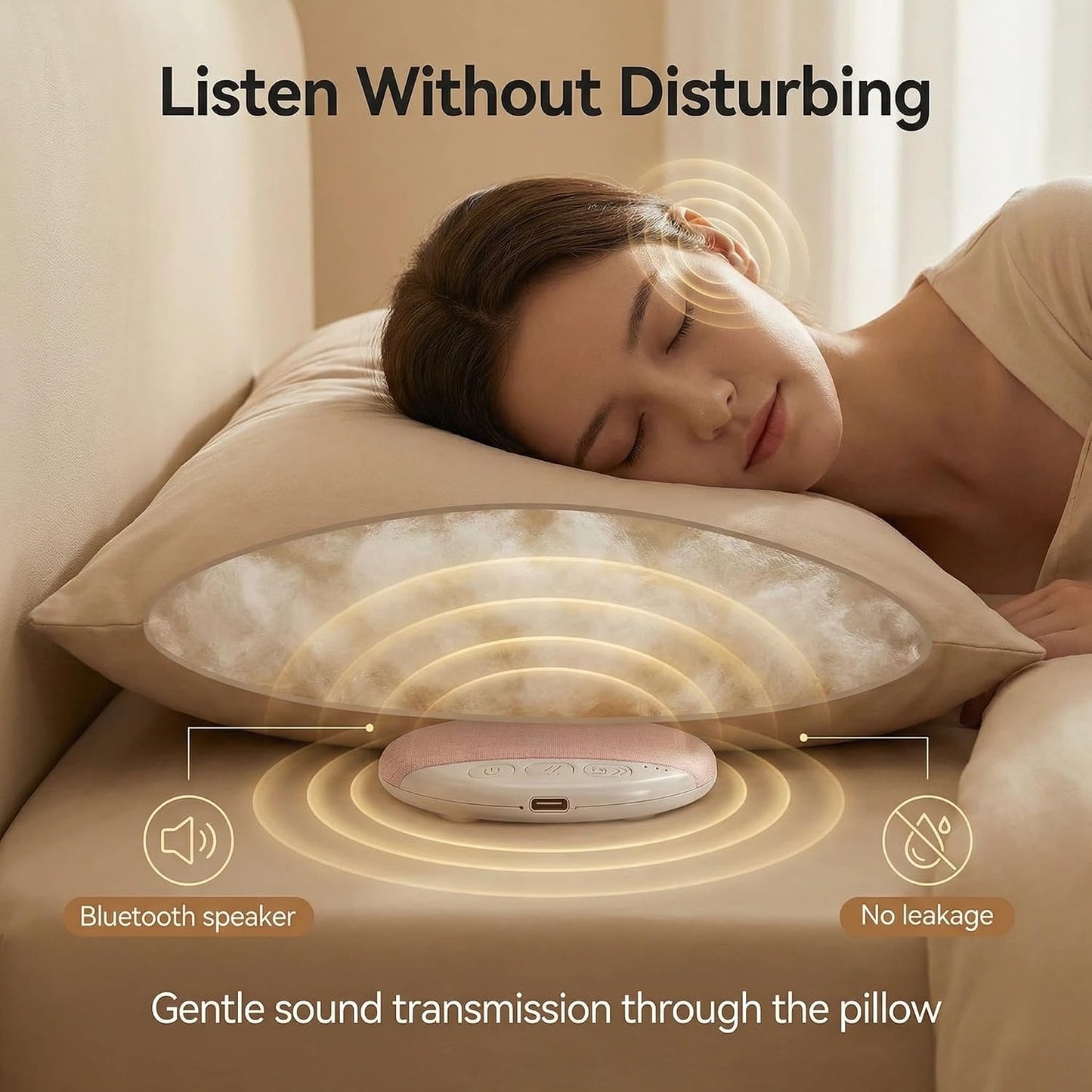 Generic 3.8x0.4Inch Sleep Speaker Under Pillow, Ultra-Thin Bluetooth Pillows Speakers with White Noise Sound, Volume