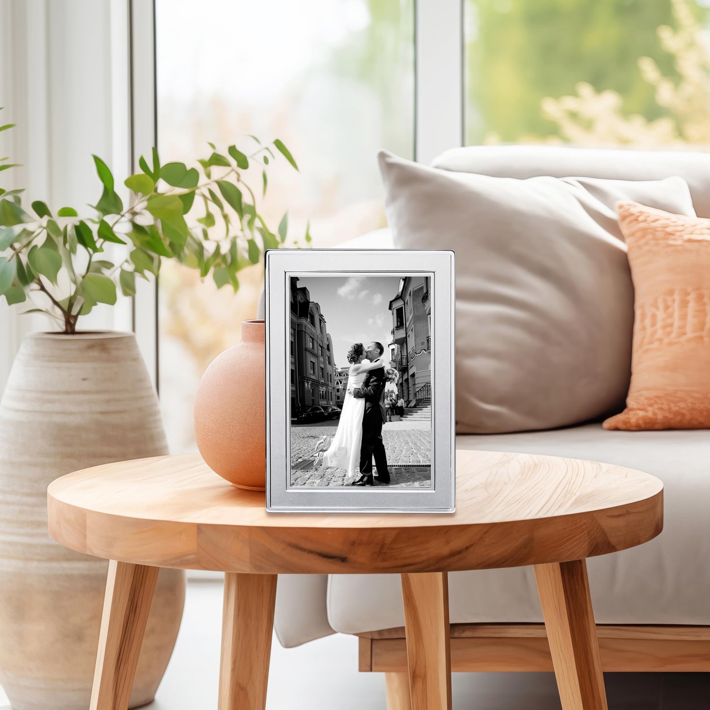 Siena Double Border Bead Silver Picture Frame, Tarnish Resistant Finish, Perfect Photo Frame for any End Table, Credenza, Shelf, or Nightstand, Silver 5x7