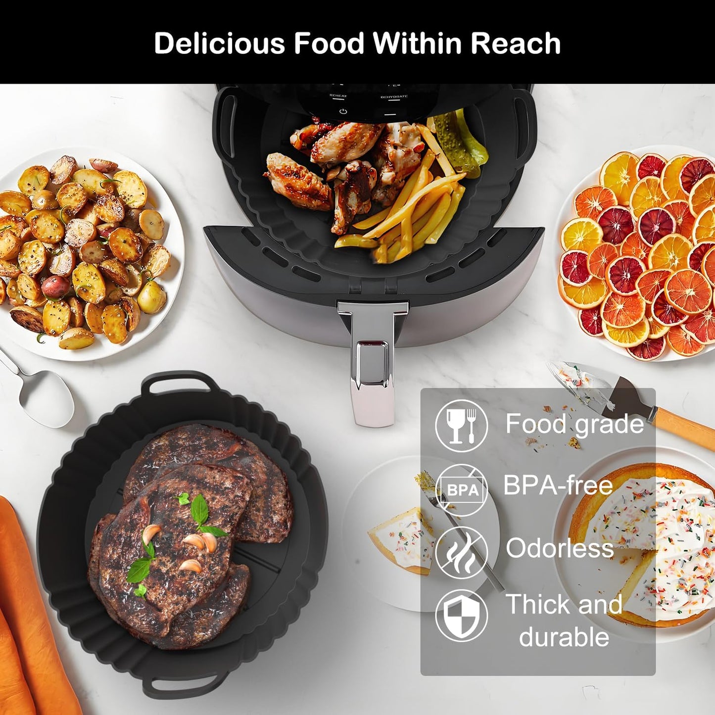 Ninja Silicone Air Fryer Liners - Reusable Food Grade 3-Pack for 4-5.3QT Models | Compatible with COSORI & Tefal