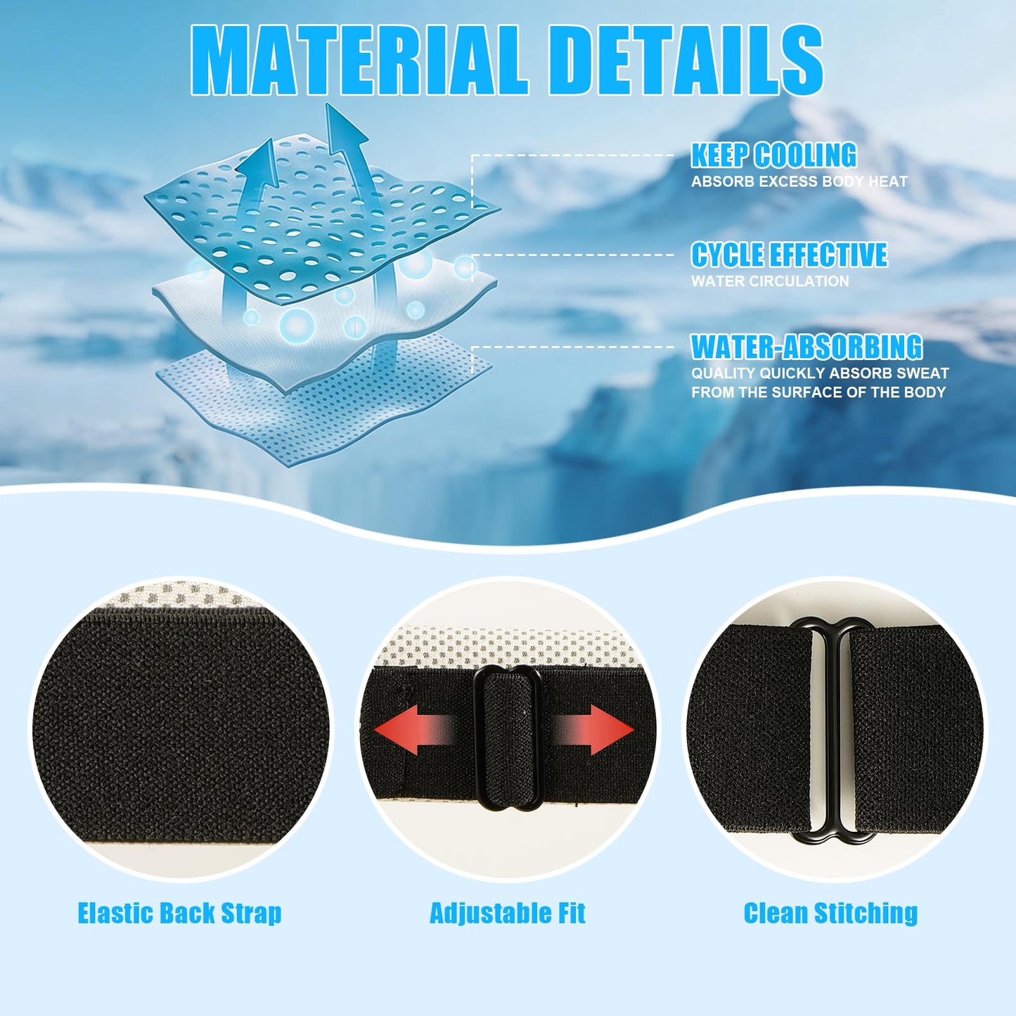 CSITE Cooling Headbands for Women&Men - Adjustable Non-Slip Sweatbands, Instant Cooling Moisture Wicking Sports Headbands for Running Yoga Fitness Gym