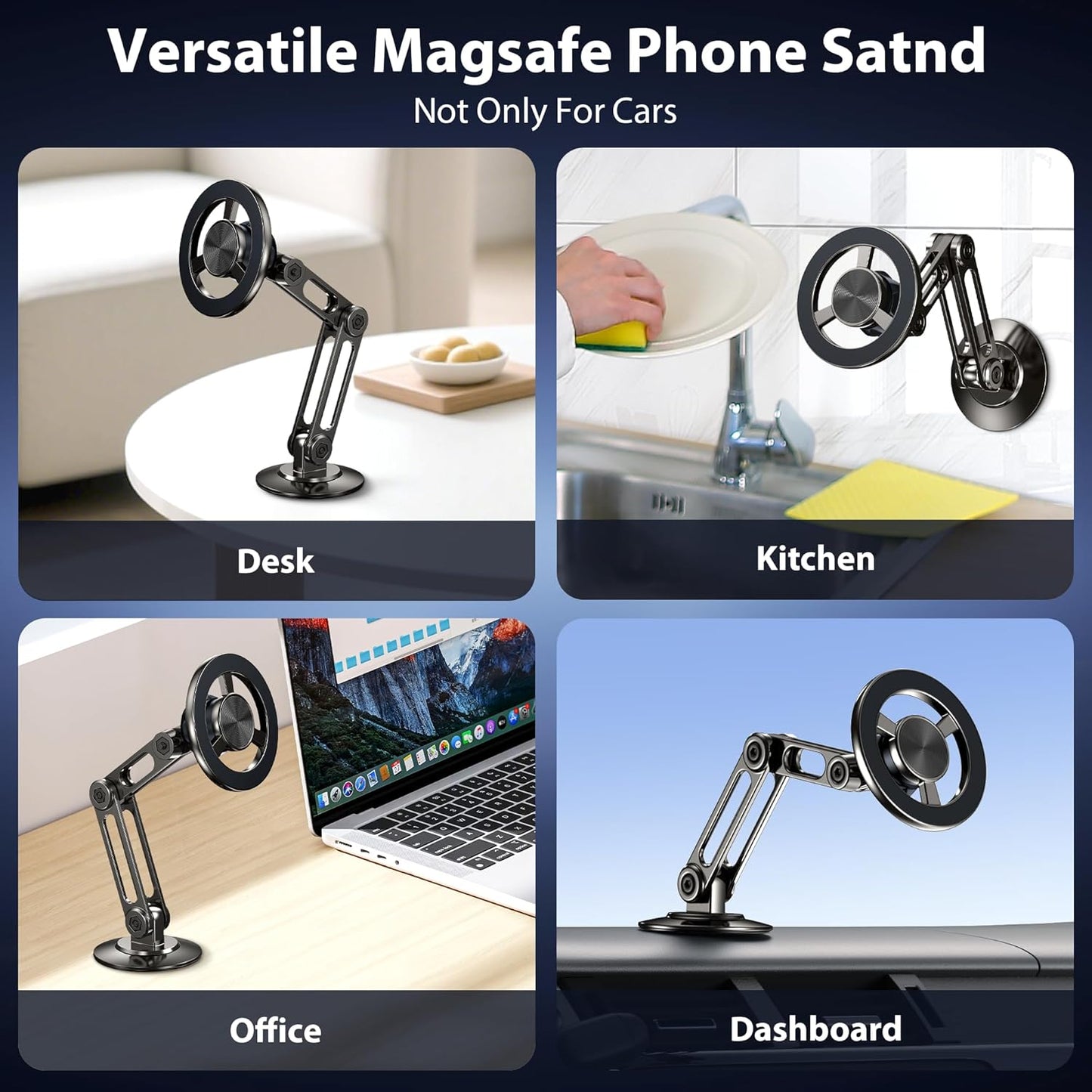 BPTAKOO 360 Ultra Magnetic Long-Arm Phone Holder Stand, Fits for MagSafe Car Mount BracketWindshield+Vent+Dash