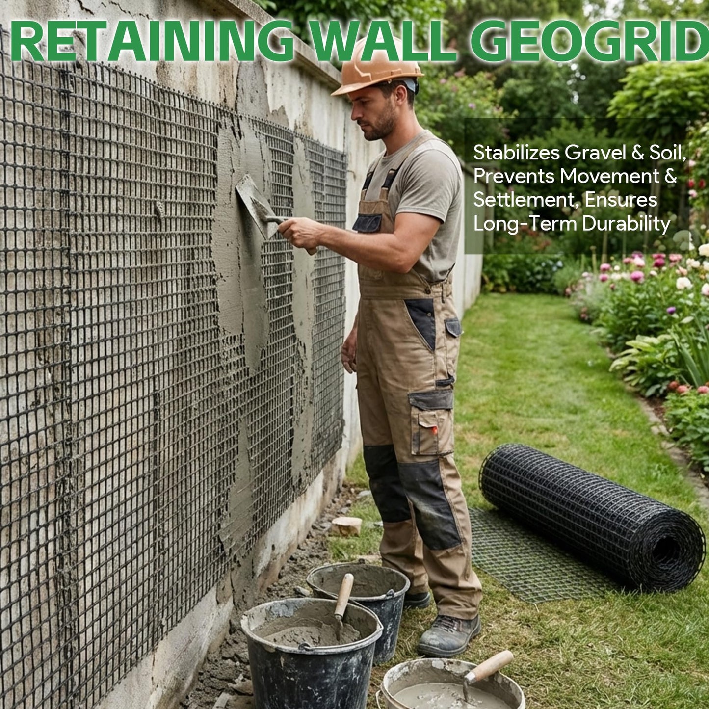 3ft x 164ft Retaining Wall Geogrid, Bi-Directional Universal Gravel Grid Geogrid, Heavy-Duty Bi-Directional Driveway Support Grid for Soil Reinforcement, Grid Size(2.1 × 2.1cm), Black