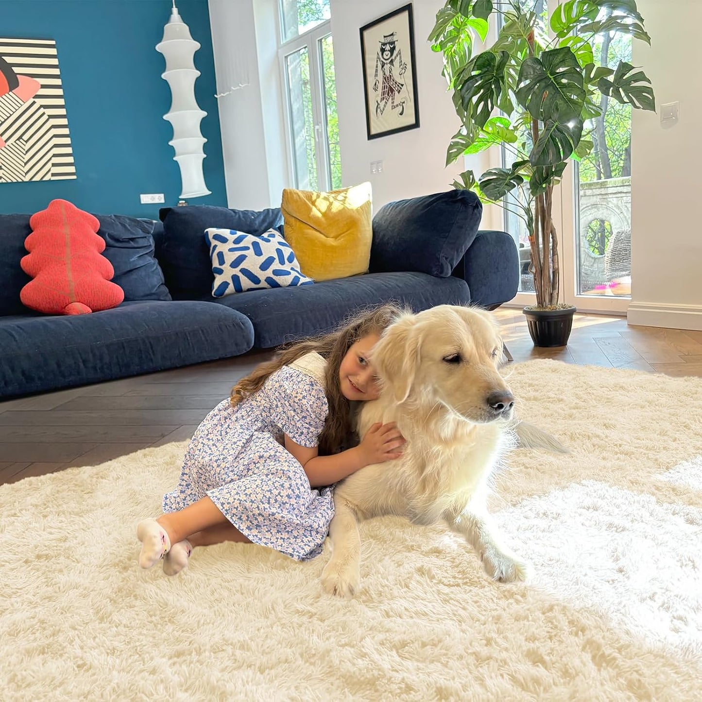 OLANLY Small Bedside Rug - Soft, Machine Washable Shaggy Throw Rug for Bedroom & Nursery | Cream