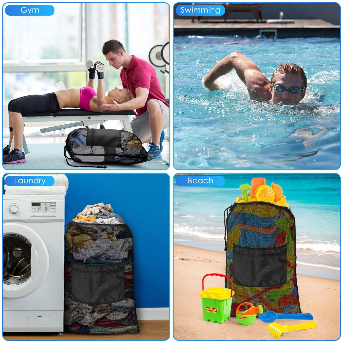 BROTOU Drawstring Bag Heavy Duty Mesh Gym Bag with Pocket for Swimming Yoga Beach Laundry