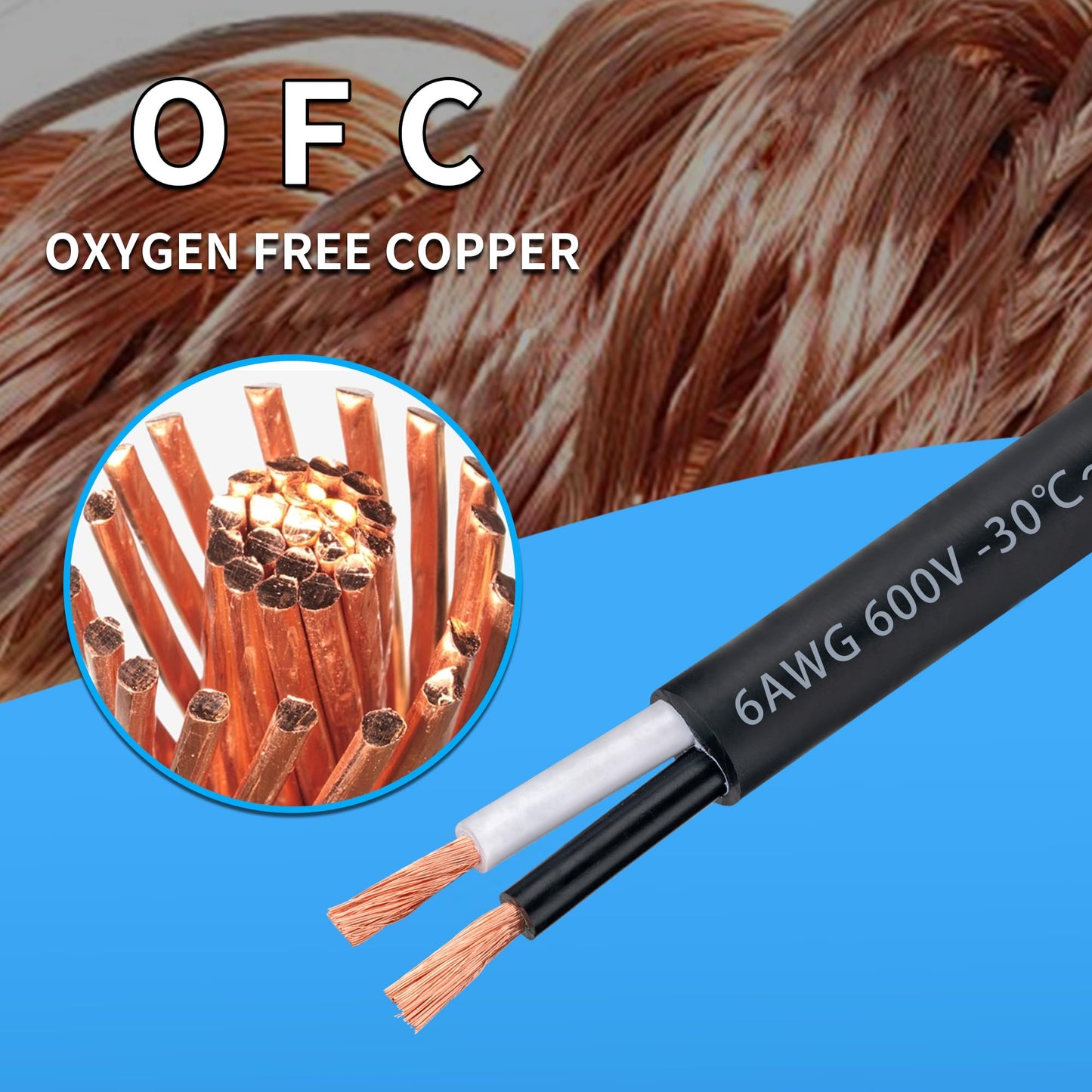 6 Awg 2 Wire Cable 100FT 600V 6 Gauge 2 Conductor Electrical Wire for Motor Leads, Portable Lights, Battery Chargers, Machinery, Large Speakers (6AWG-2C, 100FT)