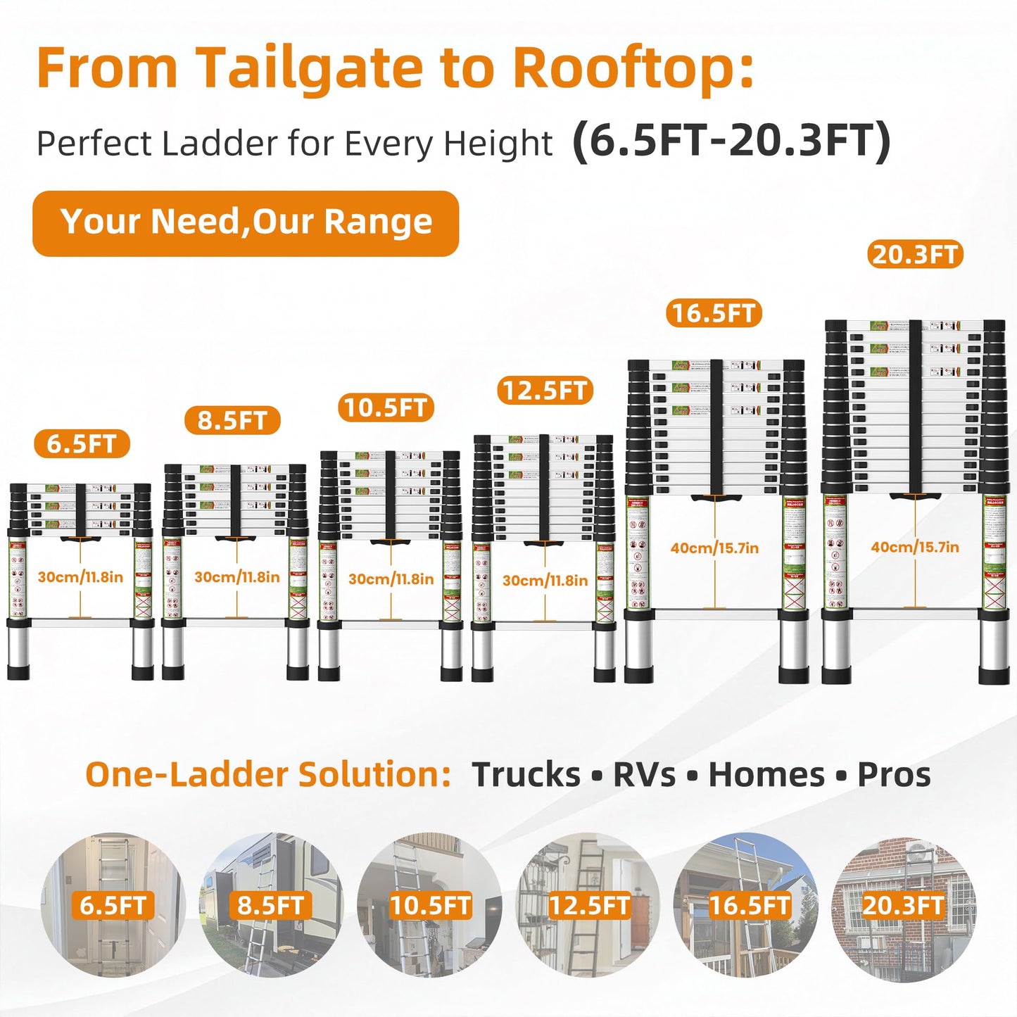 SPIEEK Telescoping Ladder for RV & Attic, 20.3FT Aluminum Extension Ladder with Dual Locking Mechanism, Max Load 330lbs, Compact Foldable Ladder for Roof, Home, Travel Trailer & Multi-Surface Use