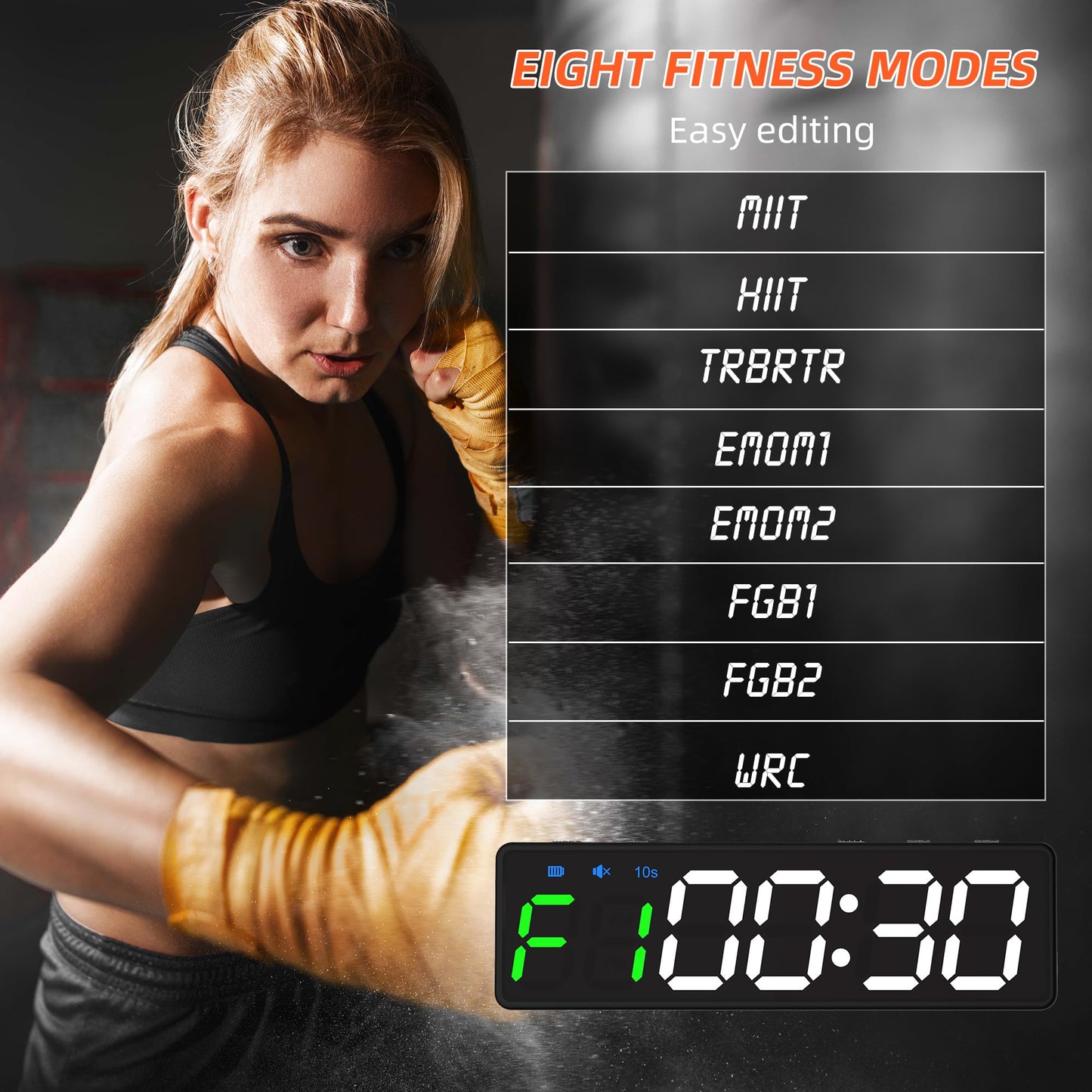 Mini Portable Gym Timer Clock, Large LED Digital Display Screen, Powerful Magnet, Powerful Battery, Count up/Down, Stopwatch, Exercise Interval Timer, Eight Fitness Modes, Suitable for Home and Gym