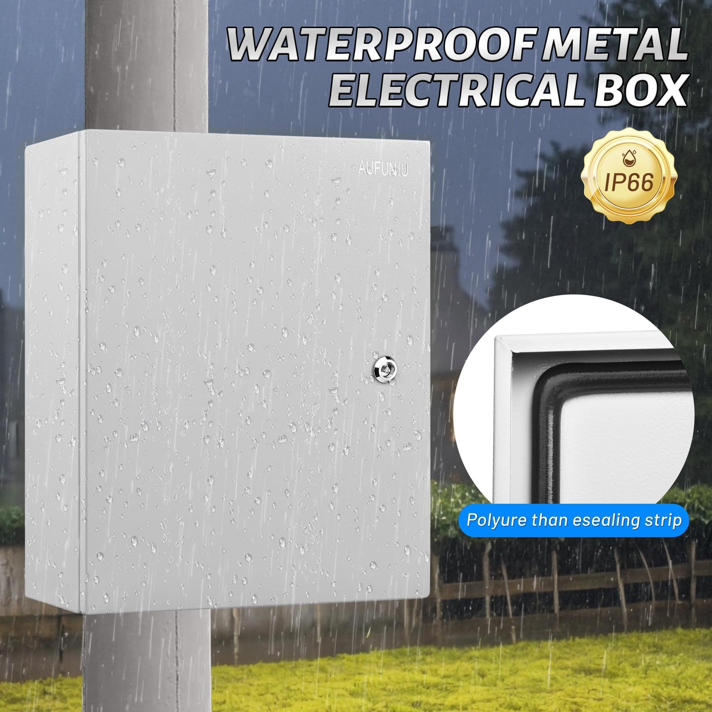 AUFUNIU Steel Electrical Junction Box, 24 x 24 x 8 Waterproof & Dustproof Electrical Enclosure, Outdoor & Indoor Universal Project Box with Lock & Mounting Plate