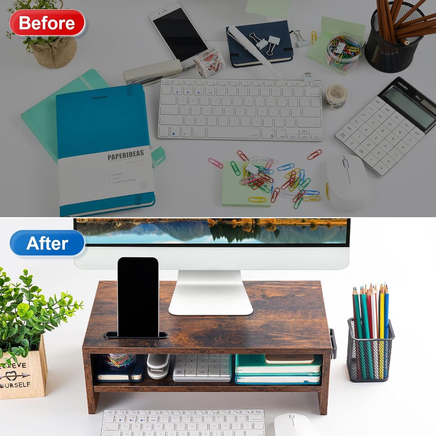 16.5 Inch 2 Marbrasse Monitor Stand, Tier Computer Monitor Riser with Printer Shelf, Laptop Computer Screen Storage