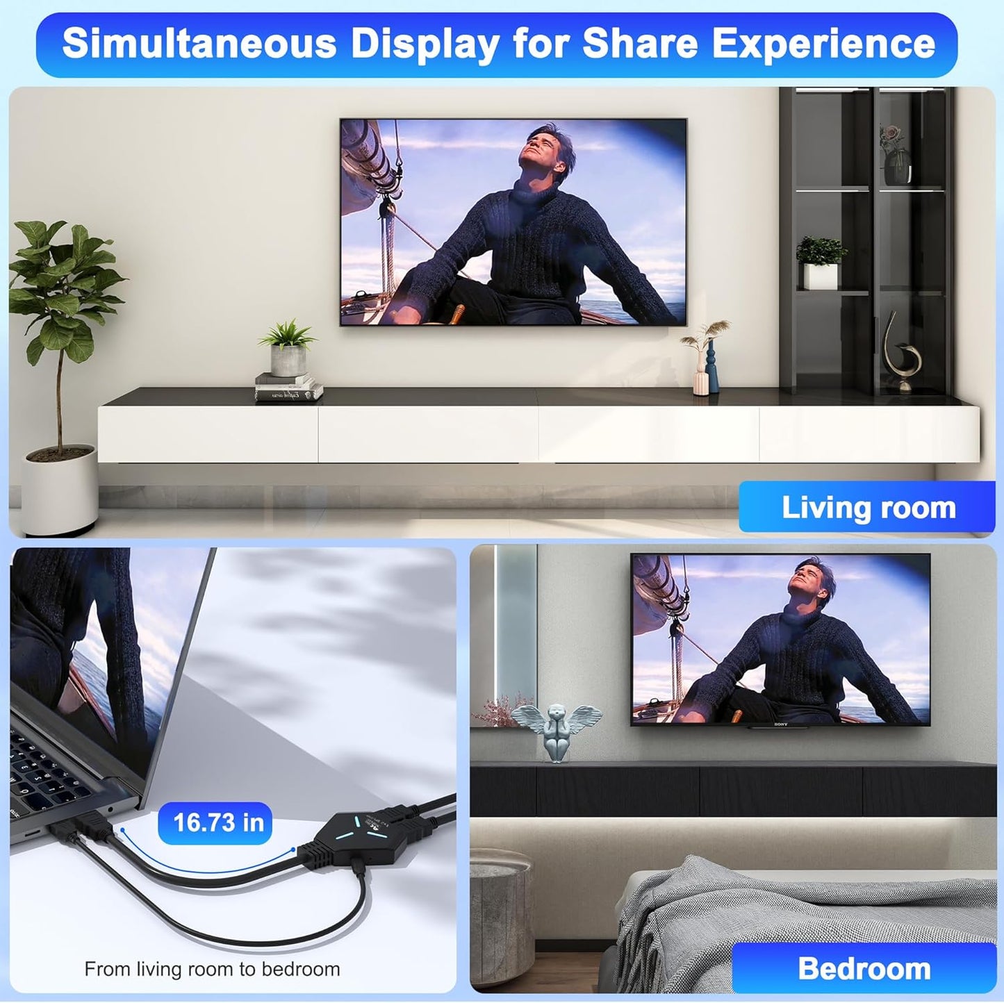 AUKOKIOULA 1 2 4K@60hz 1080P, 3D, PS4, PS5, HDMI Splitter in Out Duplicate/Mirror (Not Extend), HDMI Splitter for Dual