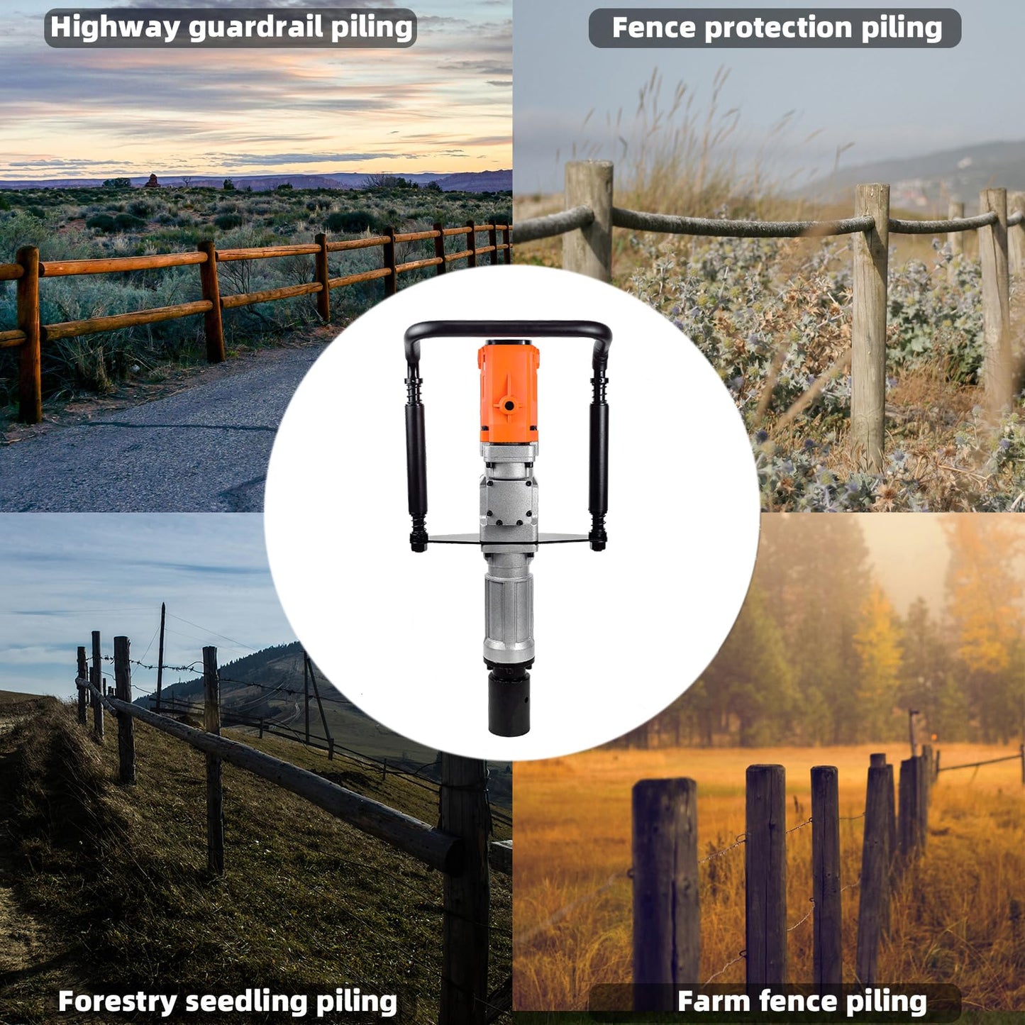 HIGOSPRO 2200W Electric T Post Driver – 110V Handheld Pile Driver Hammer for Fence Post, Farm, Construction Site with 55mm, 70mm pile sleeve, Ideal for Metal Fencing, Landscaping, and DIY Projects