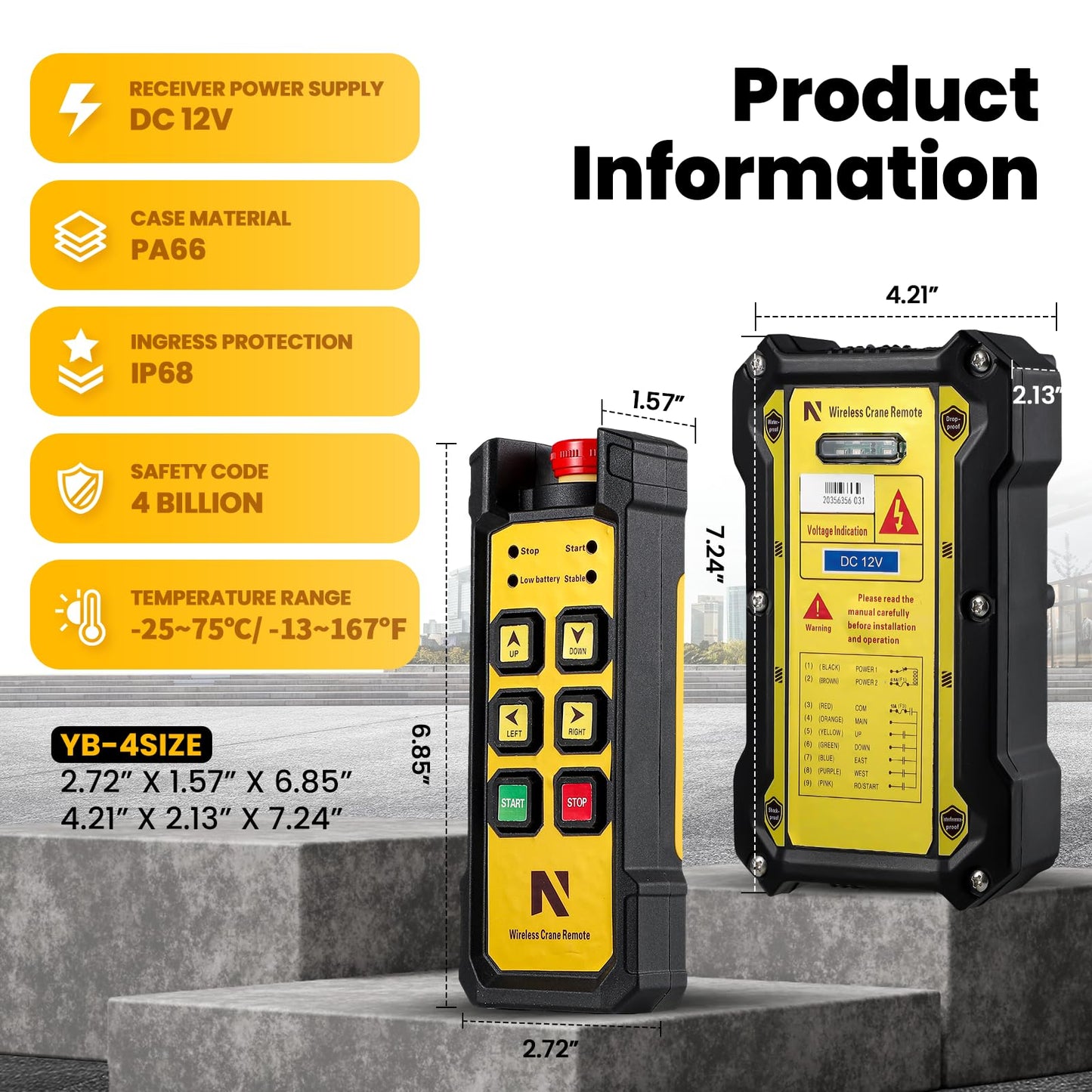 NEWTRY Wireless Crane Remote, 12V 4 Button Industrial Crane Controller Hoist Truck Remote 984FT Electric Lift Switch with Indicator System