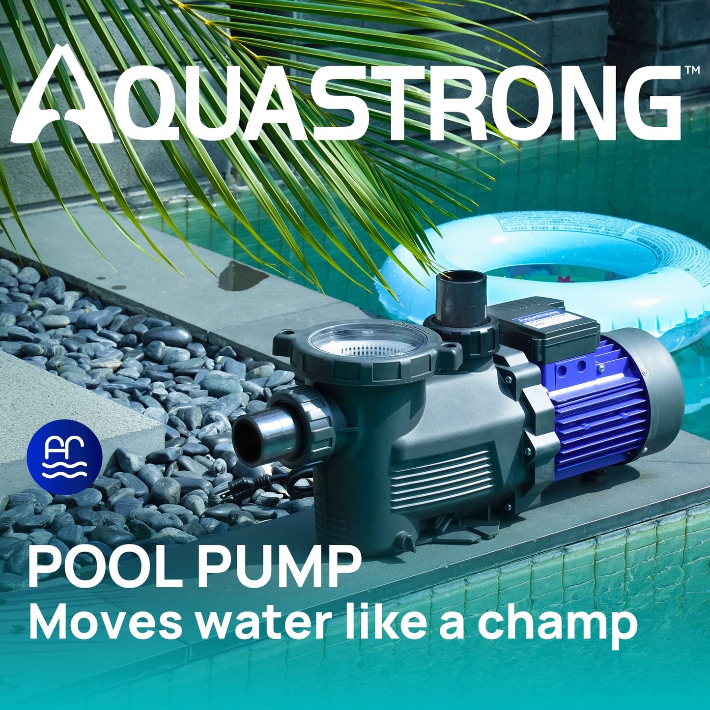 Aquastrong 2HP In/Above Ground Pool Pump, Single Speed, 220V, 8917GPH, High Flow, Powerful Self Primming Swimming Pool Pumps with Filter