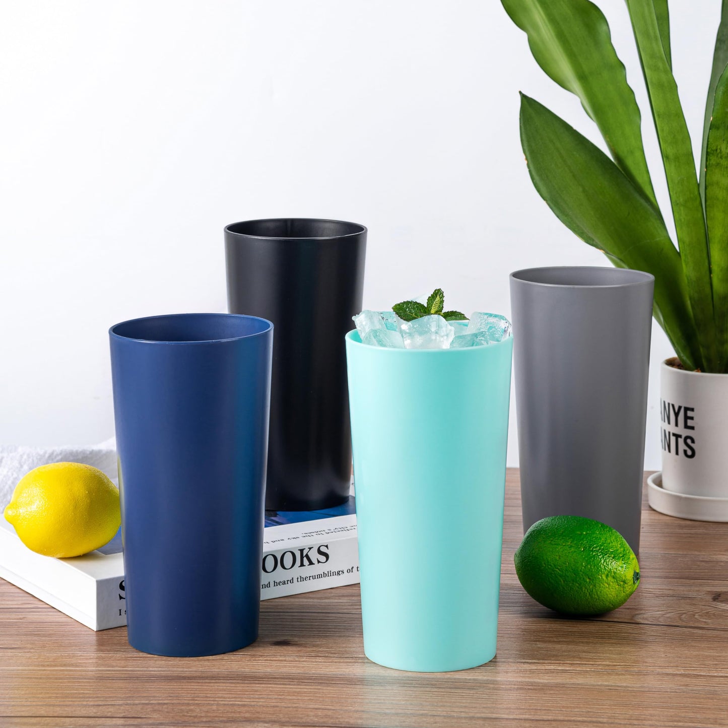 ZAINCA 26-ounce Plastic Drinking Glasses Stackable Tumblers Water Cups Mixed Drinkware, set of 12 Coastal Color Reusable Shatter-resistant Dishwasher Safe