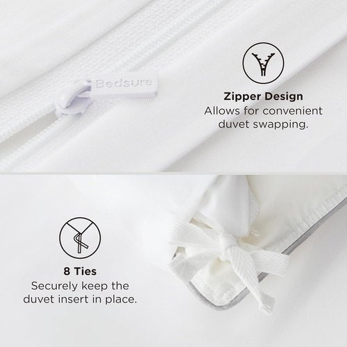 Bedsure Bamboo Duvet Cover Set | 100% Viscose Queen Size - Lightweight, Silky & Cooling for Hot Sleepers, Pure White