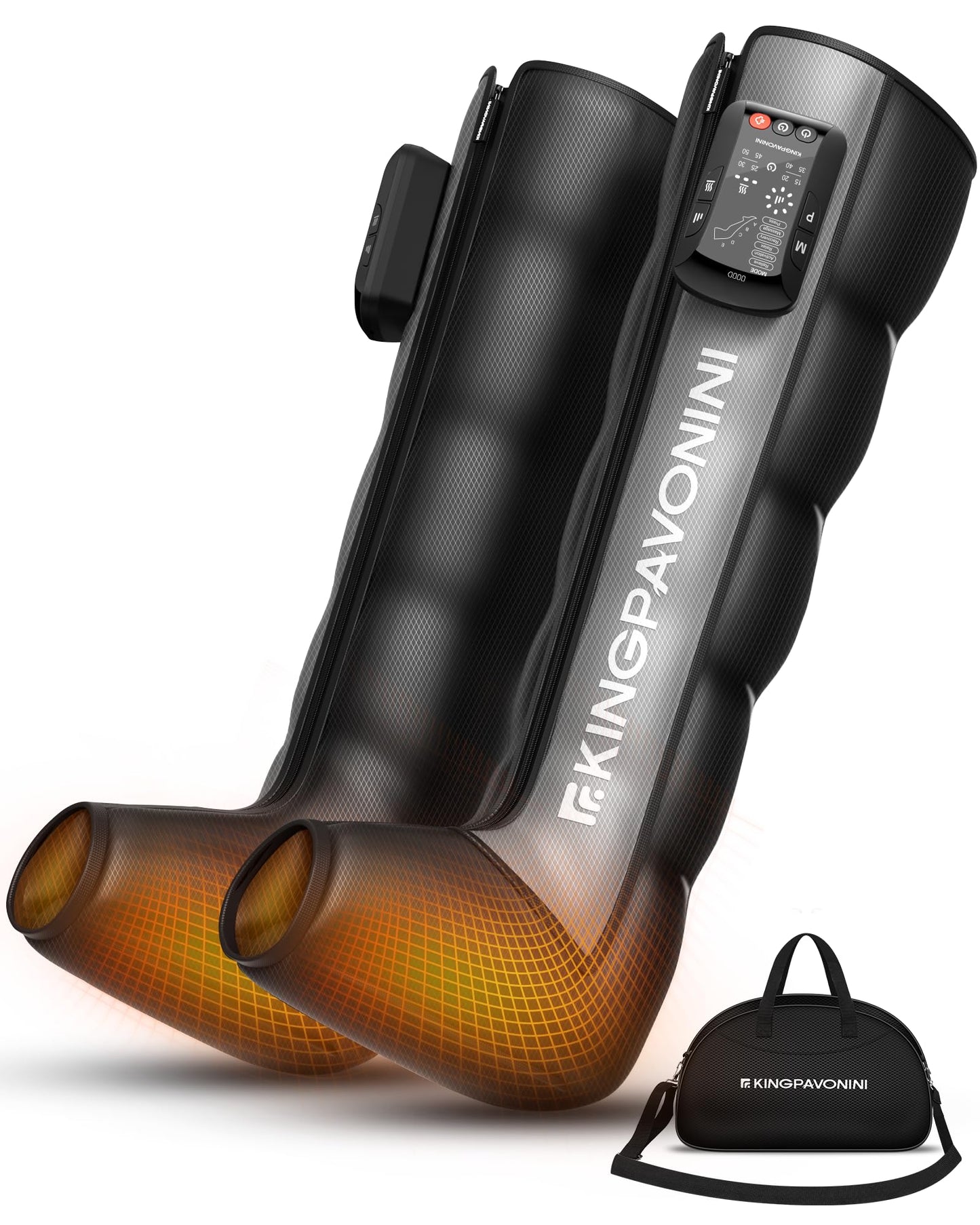 KingPavonini Cordless Leg Compression Massager with 5 Overlapping Chambers & 3 Foot Heat, 4500mAh Leg Massager for Circulation and Pain Relief, 19 Modes & 8 Intensities, Recovery Boots for Athletes