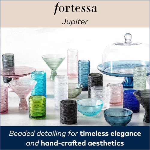 FORTESSA Jupiter Beaded Hobnail Glass Vintage Themed Drinkware Set, 10.8 Ounce Collins Highball Glass (Set of 6), Dishwasher-Safe, Clear/Gold Rim