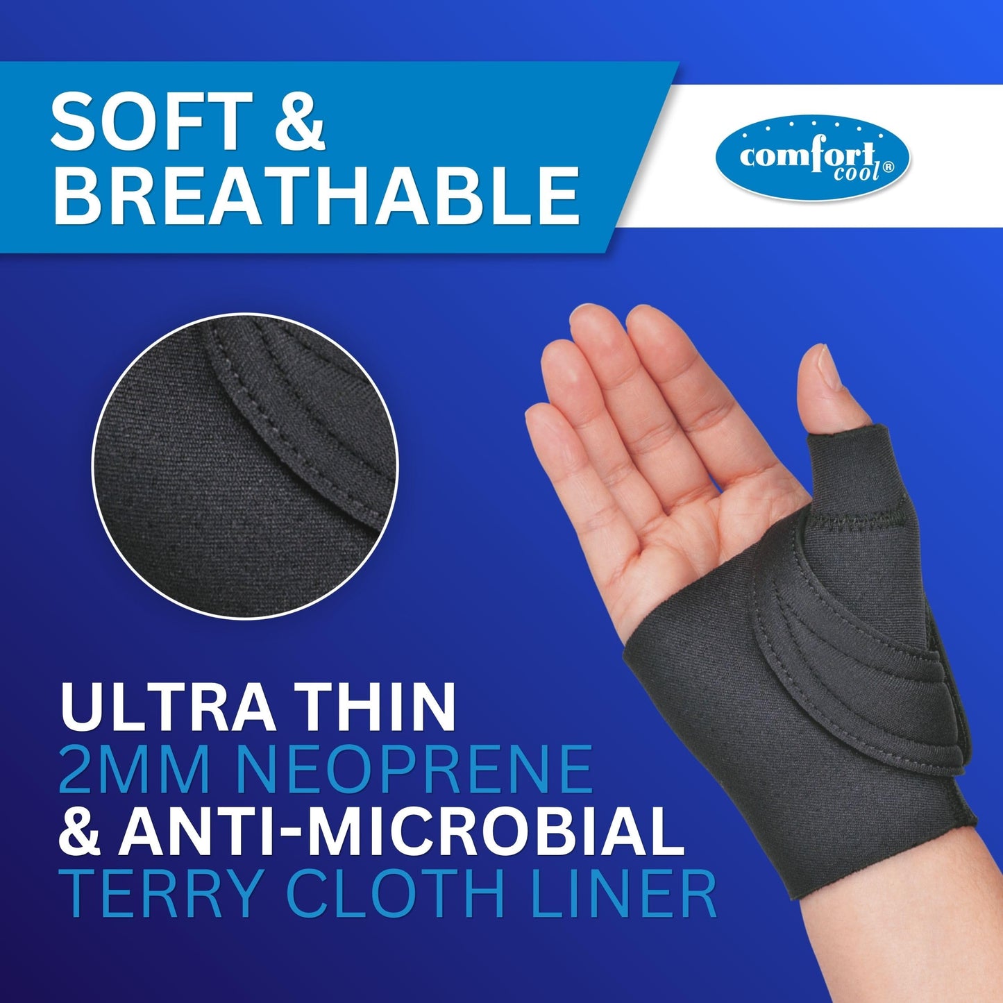 Comfort Cool CMC Thumb Brace – Restriction Splint for Arthritis & Tendinitis Relief | Breathable Neoprene with Supportive Thumb Strap - Black, Left Hand, Medium (7 to 8 inches) | NC79564