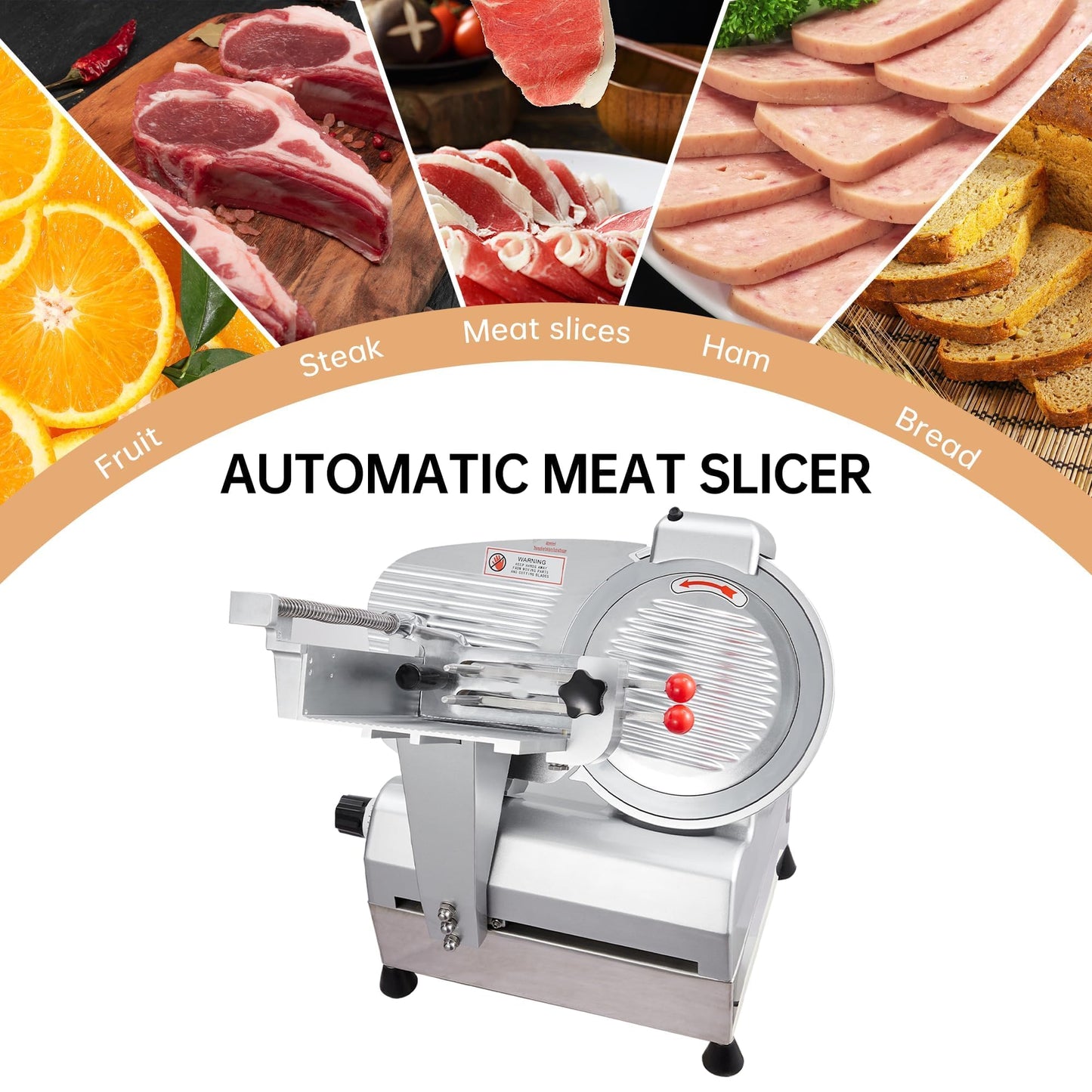 12" Automatic Meat Cutter, Electric Meat Slicer Machine for Home & Commercial Use, 800W Deli Slicer with Adjustable Thickness, Alloy Steel Blade, Built-in Sharpener, Thin Meat, Cheese, Bread