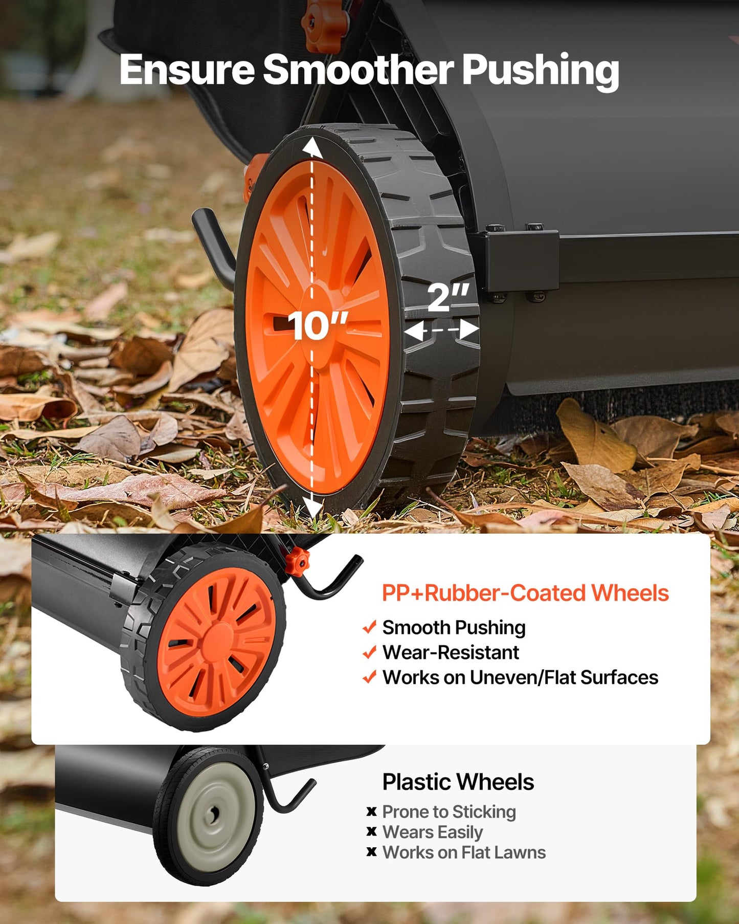 VEVOR Push Lawn Sweeper, 26 in Leaf & Grass Collector with 7 cu. ft. Hopper Bag, Adjustable Brush Height & Spinning Brushes, Heavy Duty Yard Sweeper with Rubber Wheels for Leaves Grass Cleanup