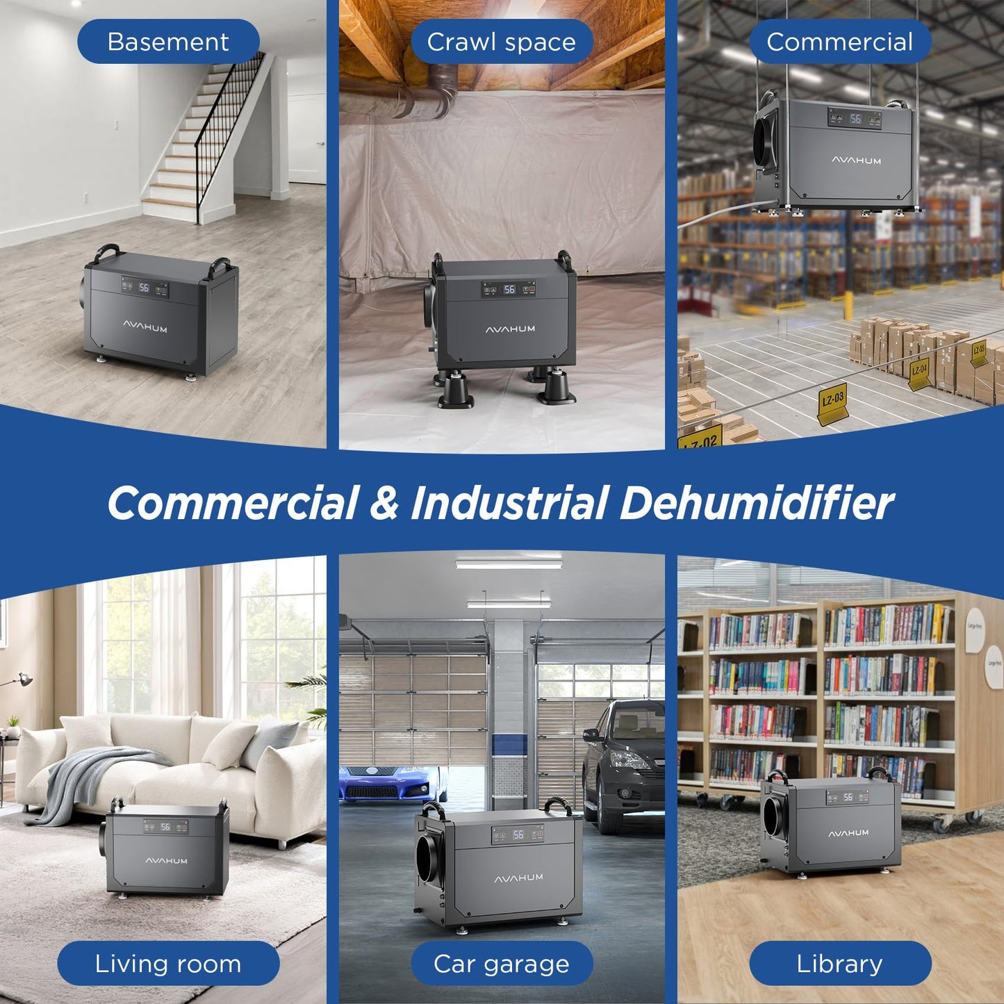 120 Pint Crawl Space Dehumidifier Commercial Dehumidifier for Basement,Ducted Whole House Dehumidifiers with Drain Hose,for Attic, Garage, Home, Industrial, Water Damage,24H Timer,Auto Defrost
