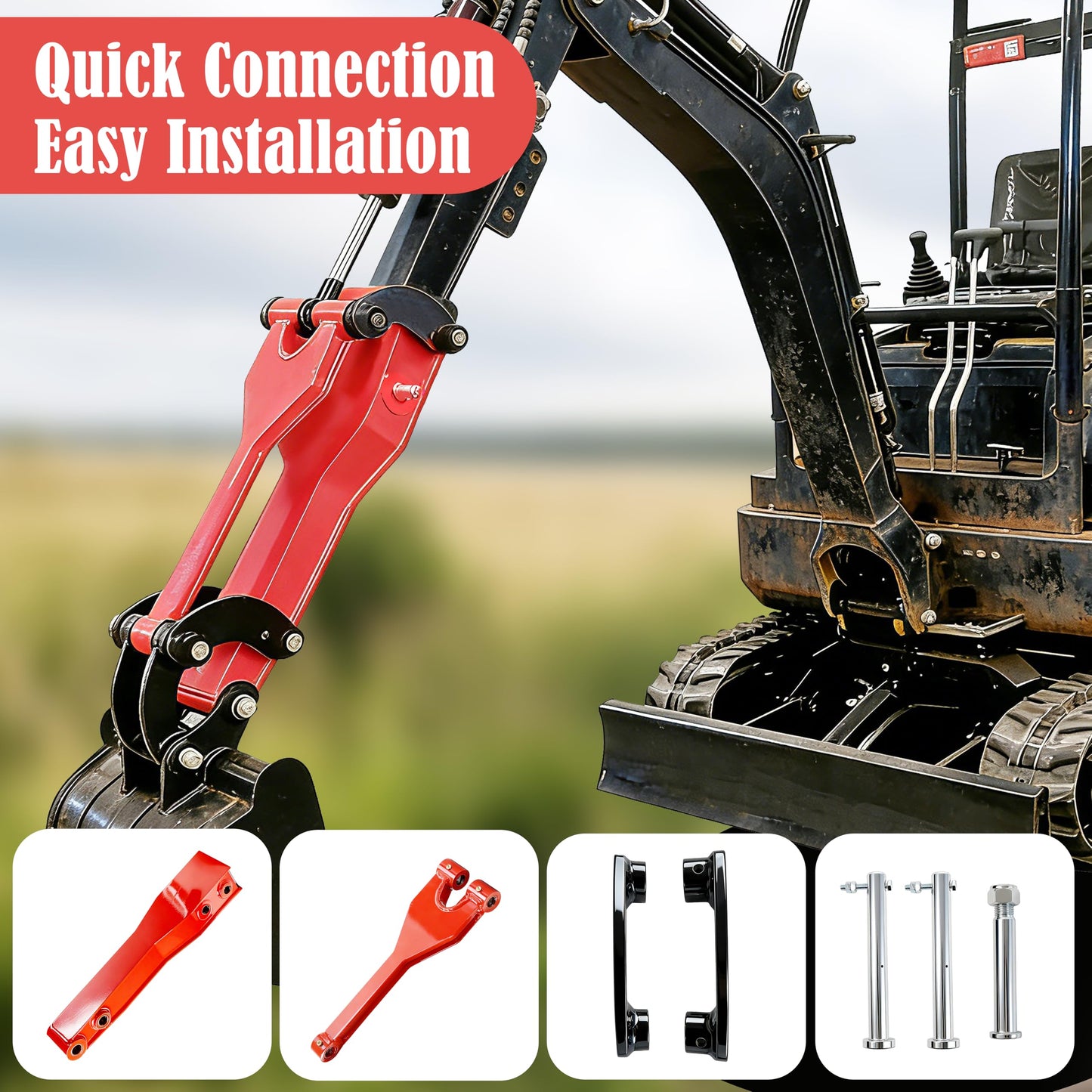 26" Mini Excavator Arm Extension for 0.8-2 Ton Machines Quick Attach Ditch Digging and Trenching Boom Heavy-Duty Steel Construction Mini Excavator Accessories for Extended Reach