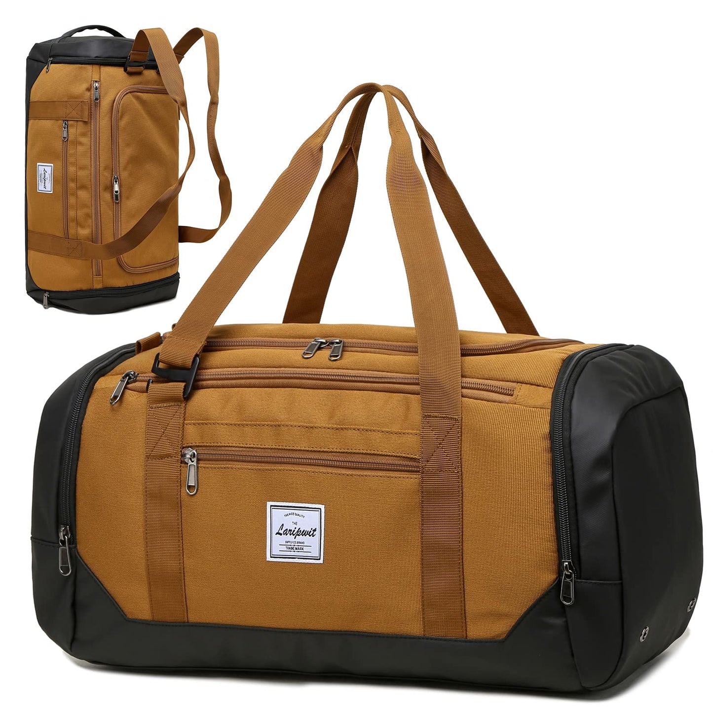 Laripwit Travel Duffle Bag for men 40L Medium Sports Gym Bag with Wet Pocket & Shoes Compartment Weekender Overnight Backpack for Traveling Duffel Bag Backpack for Women, Khaki