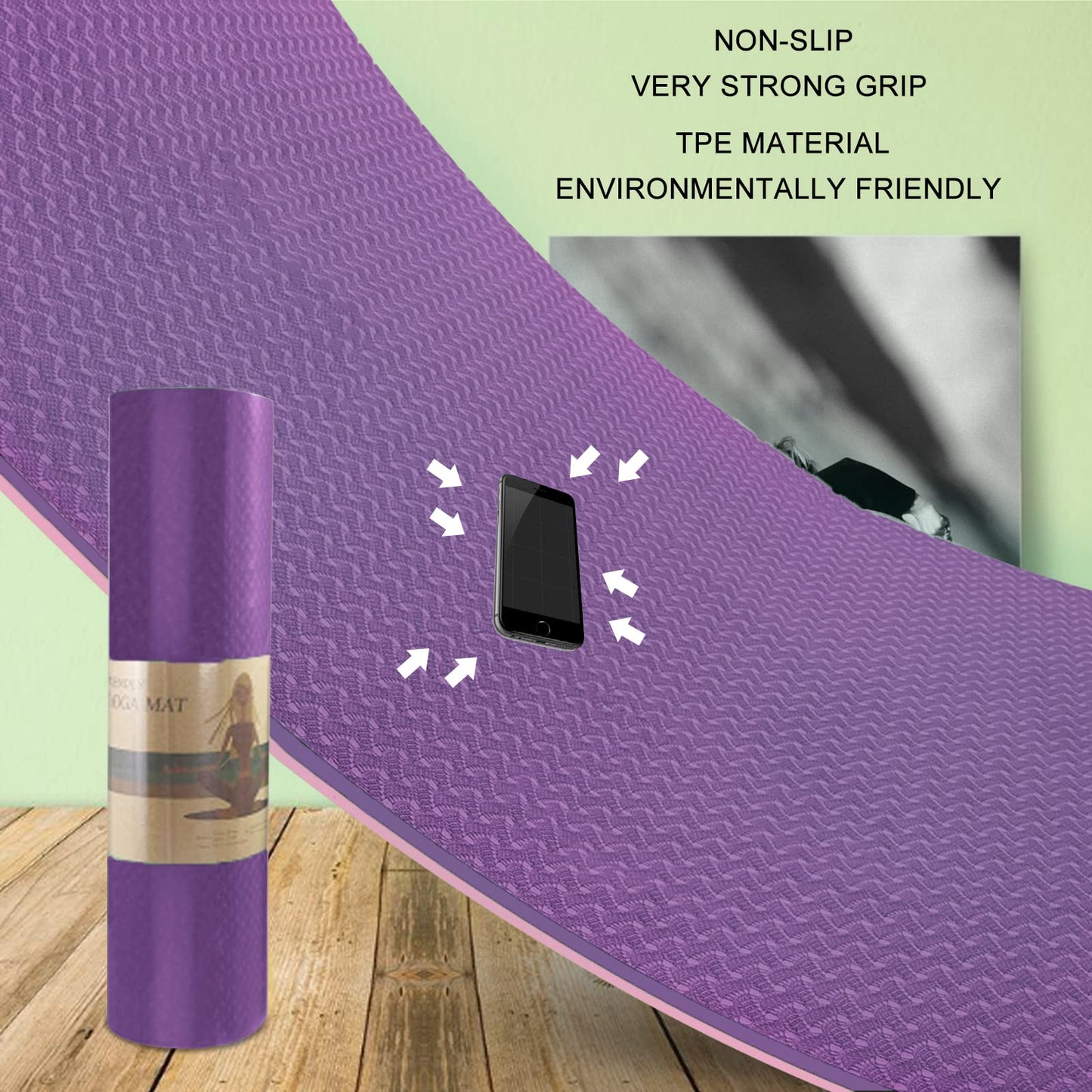 QMKGEC Yoga Mat 1/3" (8mm) Thick Non-Slip, Women Men Fitness & Exercise Mat, 72"Lx24"W Eco-Friendly TPE Workout Mat with Carrying Strap for Yoga, Pilates, Home Gym, Floor Exercises