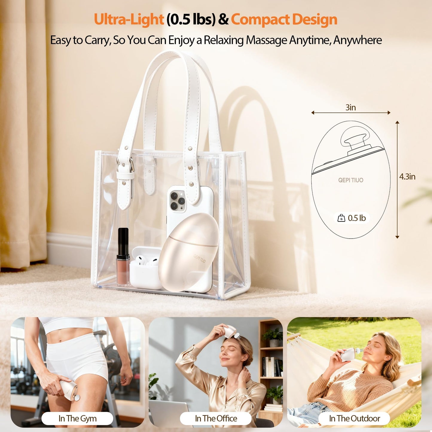 Mini Massage Gun,Designed by Japanese Experts,3-Pin Retractable Head (For Face & Scalp) + Round Head (For Muscle Groups),Percussion Deep Tissue Massage,4 Speed Settings,0.5lb,for Home/Gym,Ideal Gift
